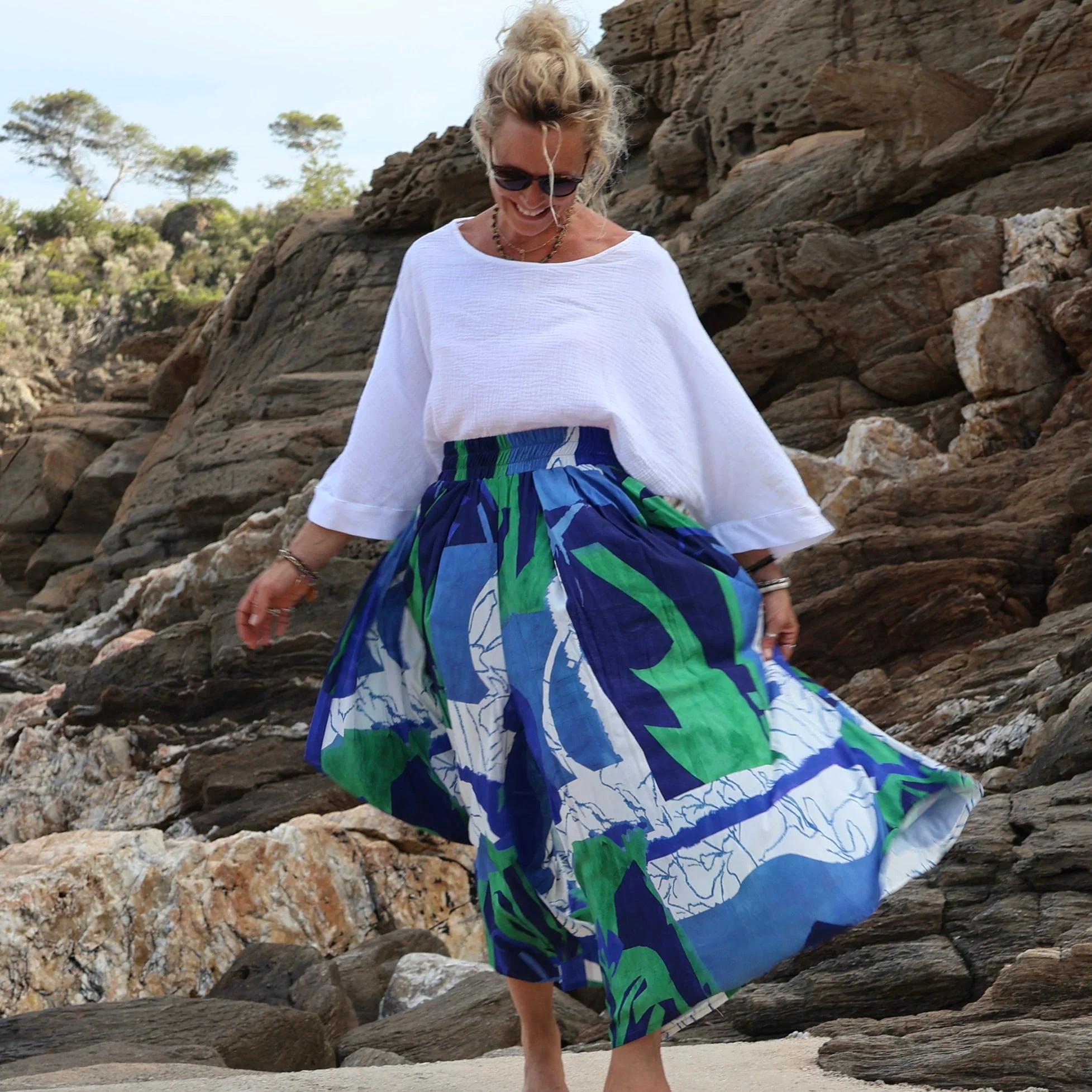 Pantalon Paco - viscose aquarelle-craie bleu/vert - Image 4