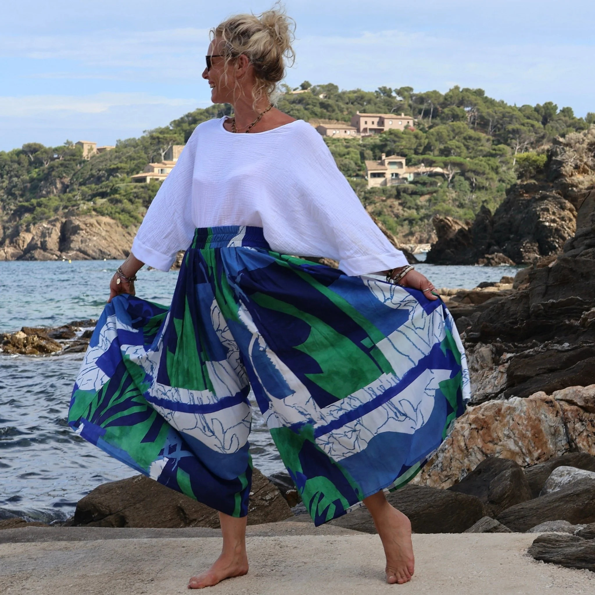 Pantalon Paco - viscose aquarelle-craie bleu/vert - Image 5