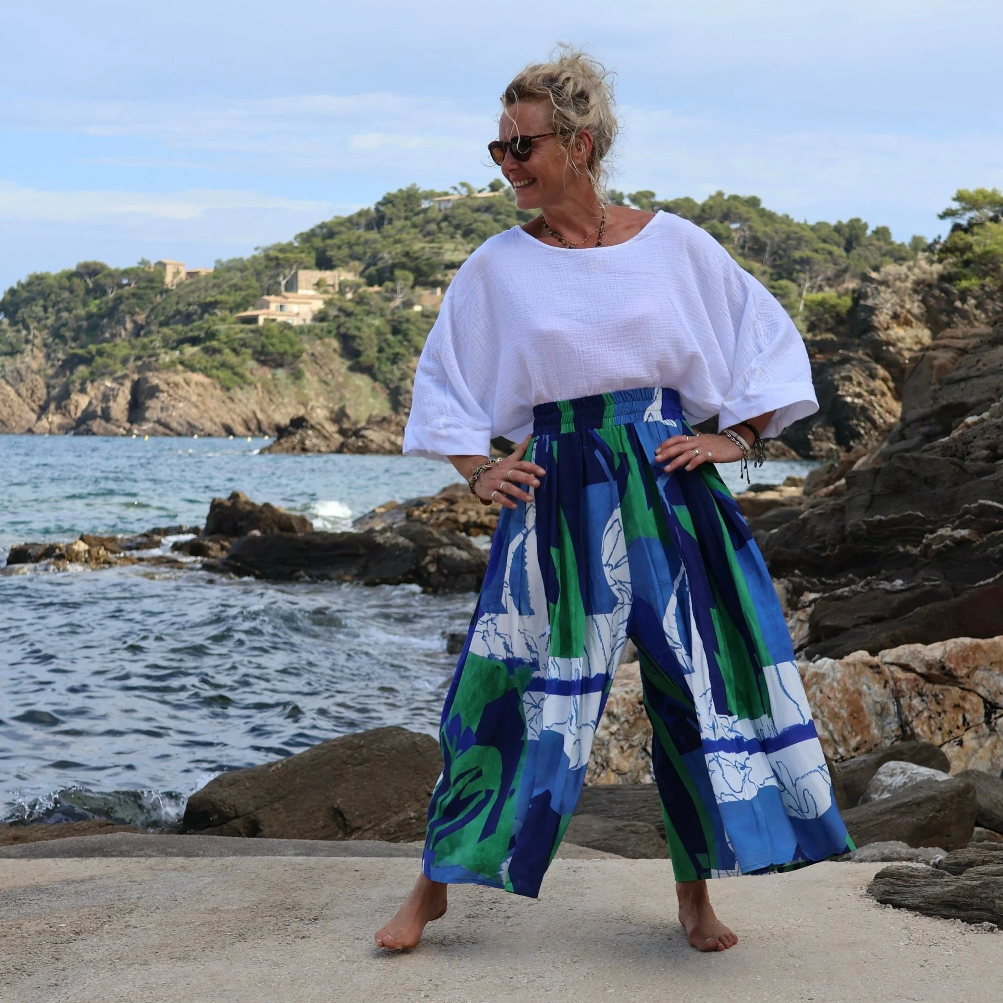 Pantalon Paco - viscose aquarelle-craie bleu/vert - Image 6