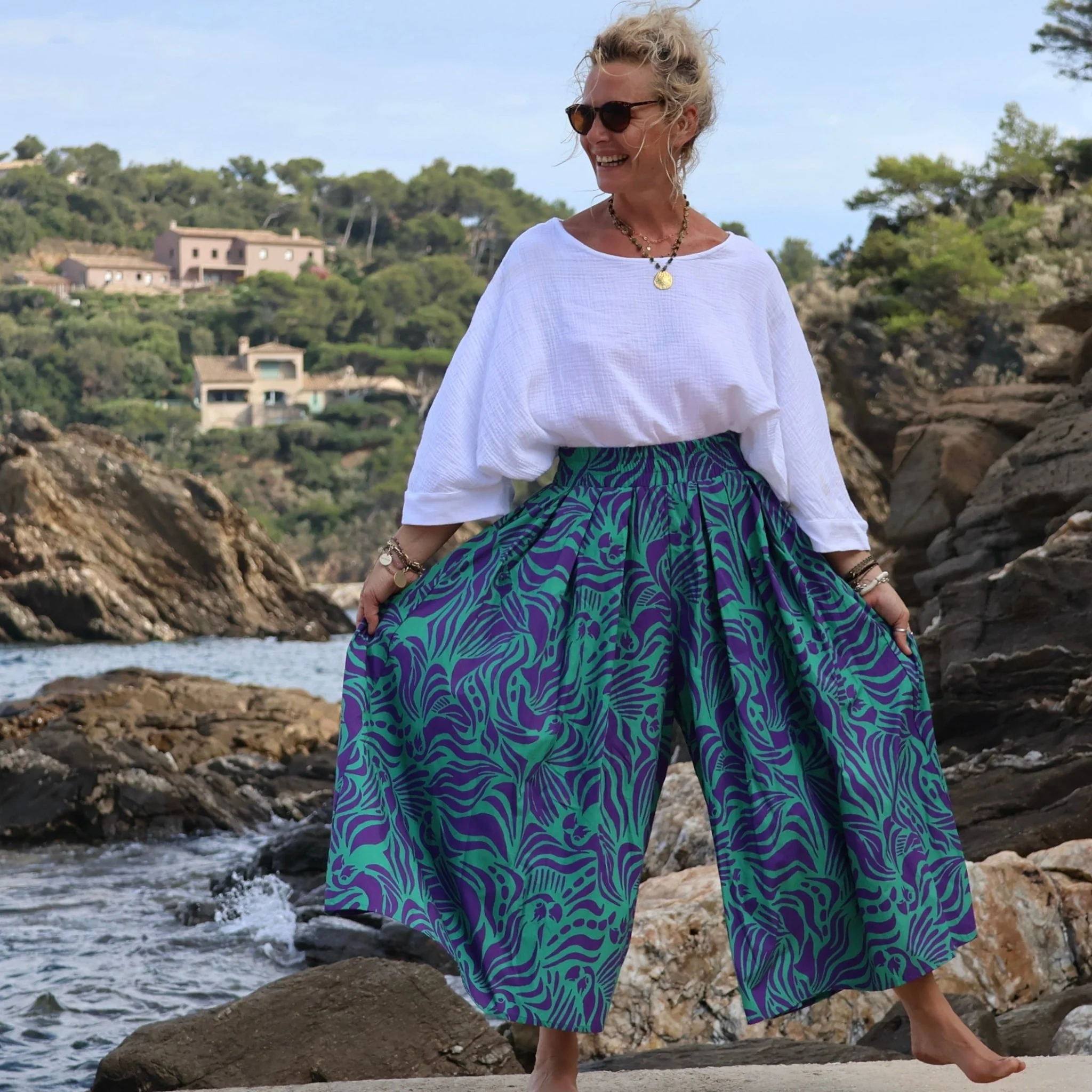 Pantalon Paco -  popeline de coton Ara vert/lilas - Image 3