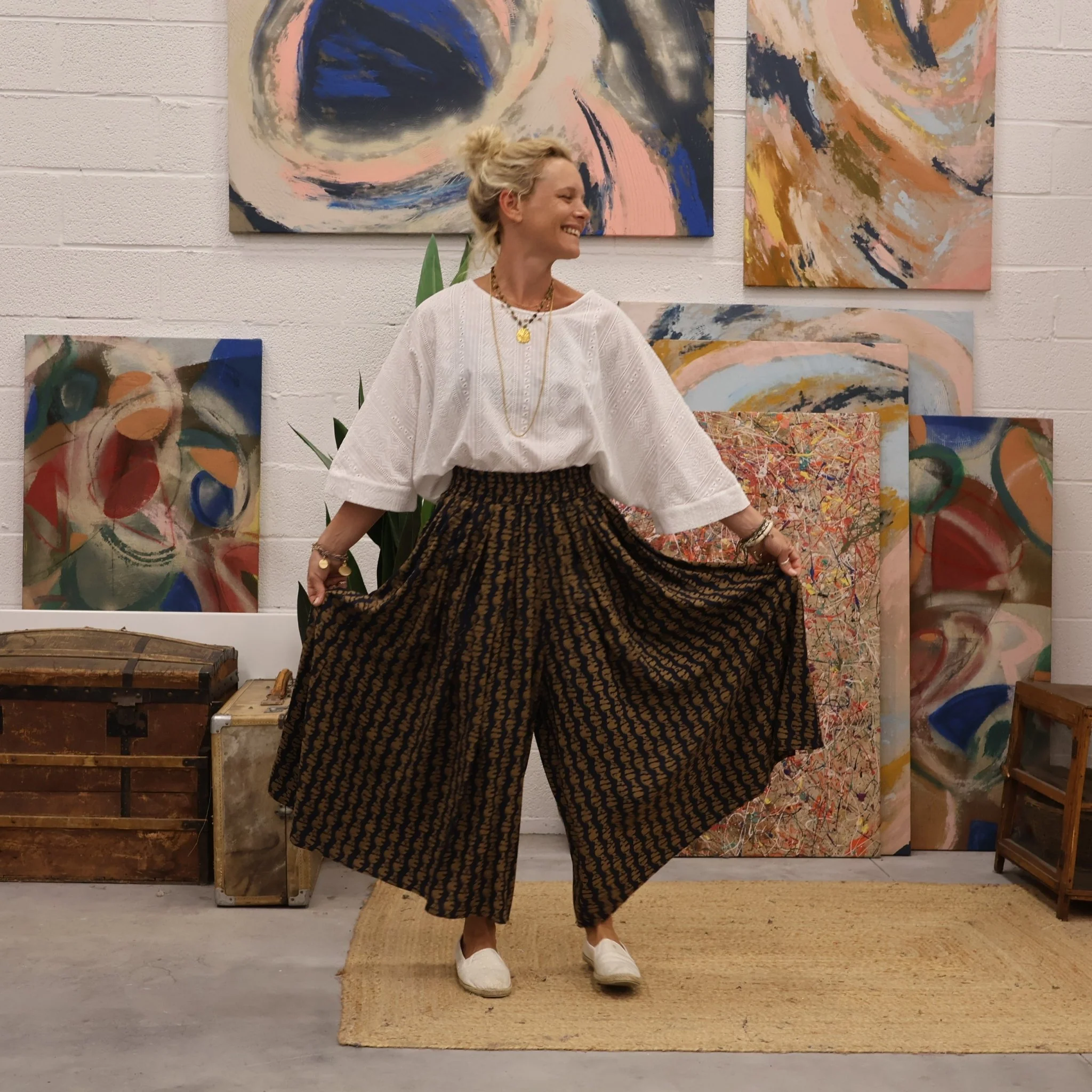 Pantalon Paco -  viscose Batik marine/camel