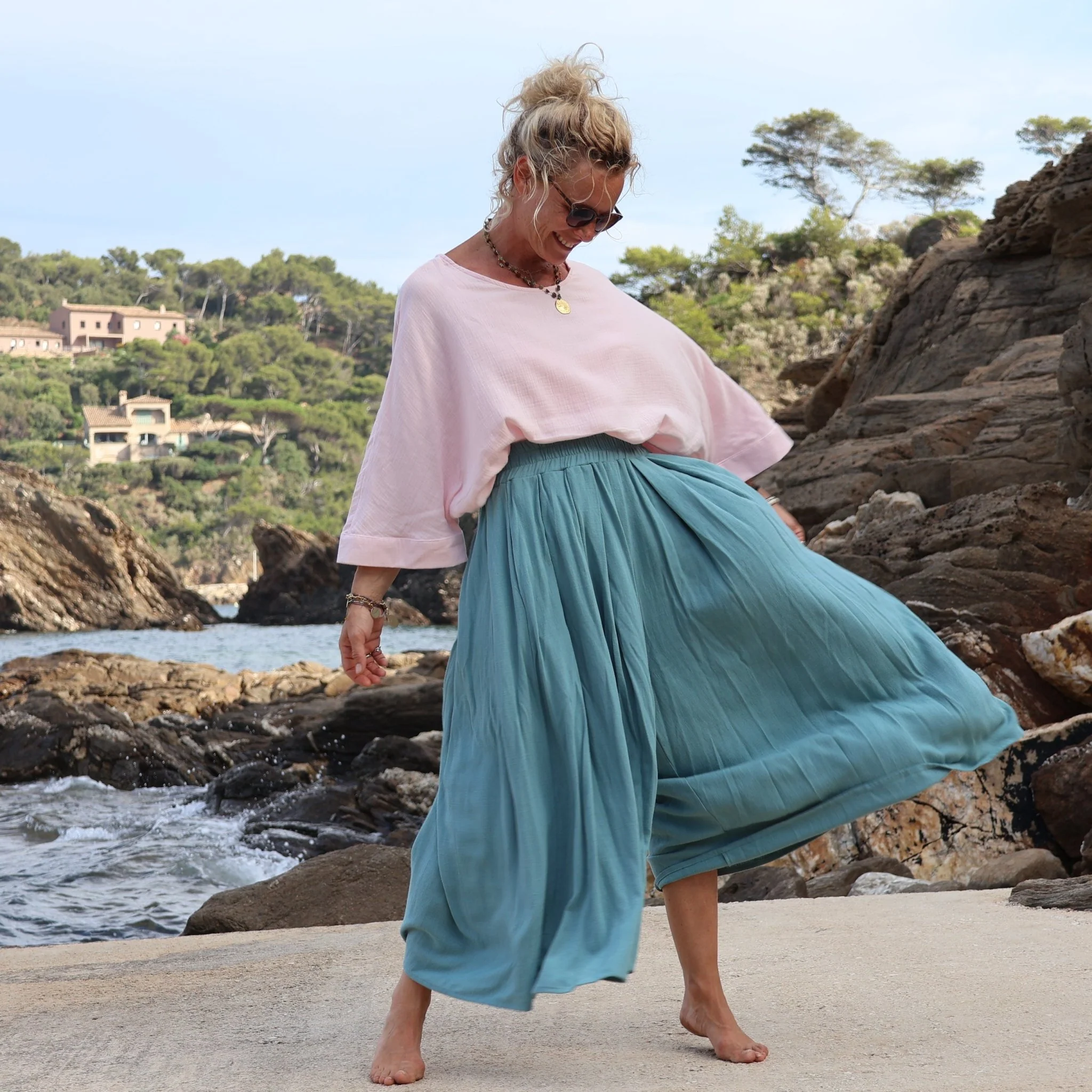 Pantalon Paco -  viscose/lin vert d'eau - Image 3
