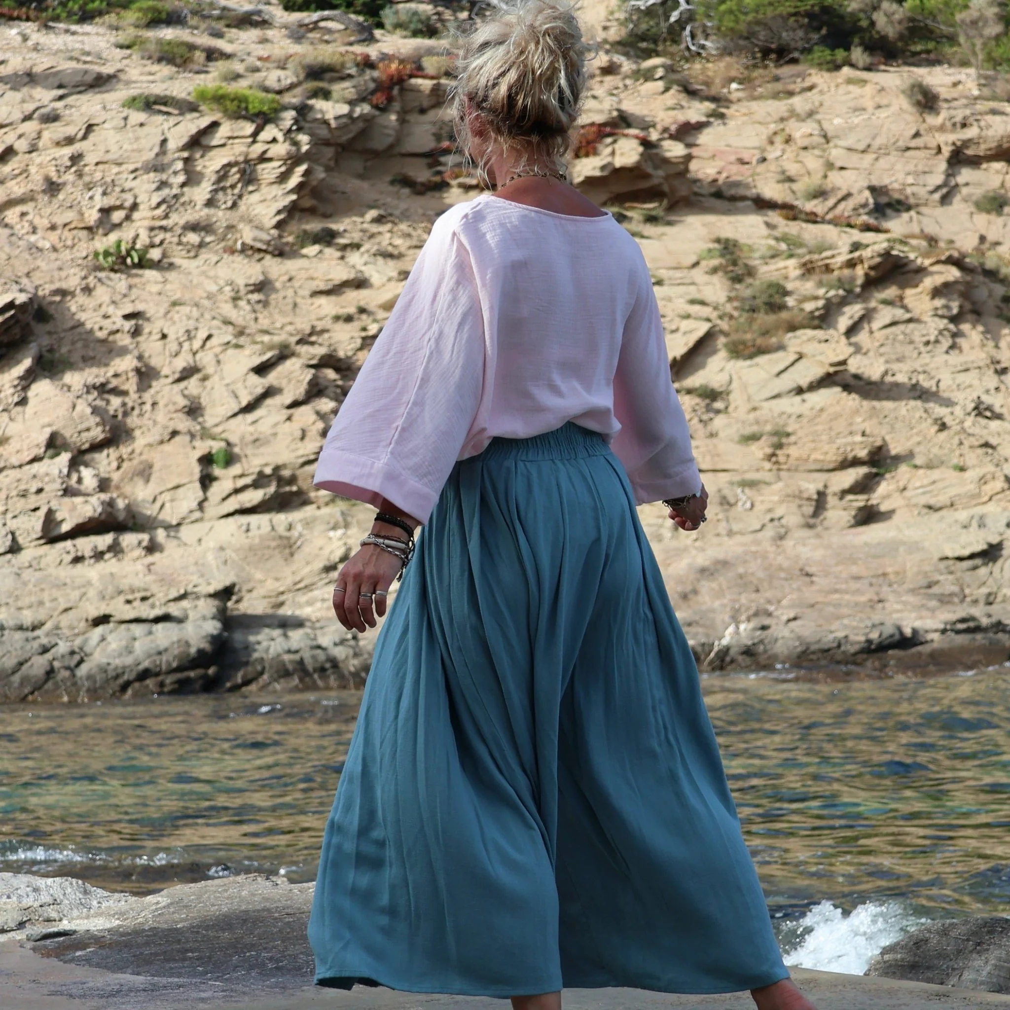 Pantalon Paco -  viscose/lin vert d'eau - Image 4
