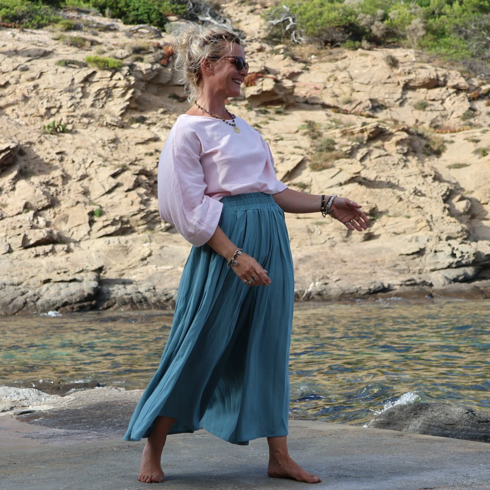 Pantalon Paco -  viscose/lin vert d'eau - Image 6