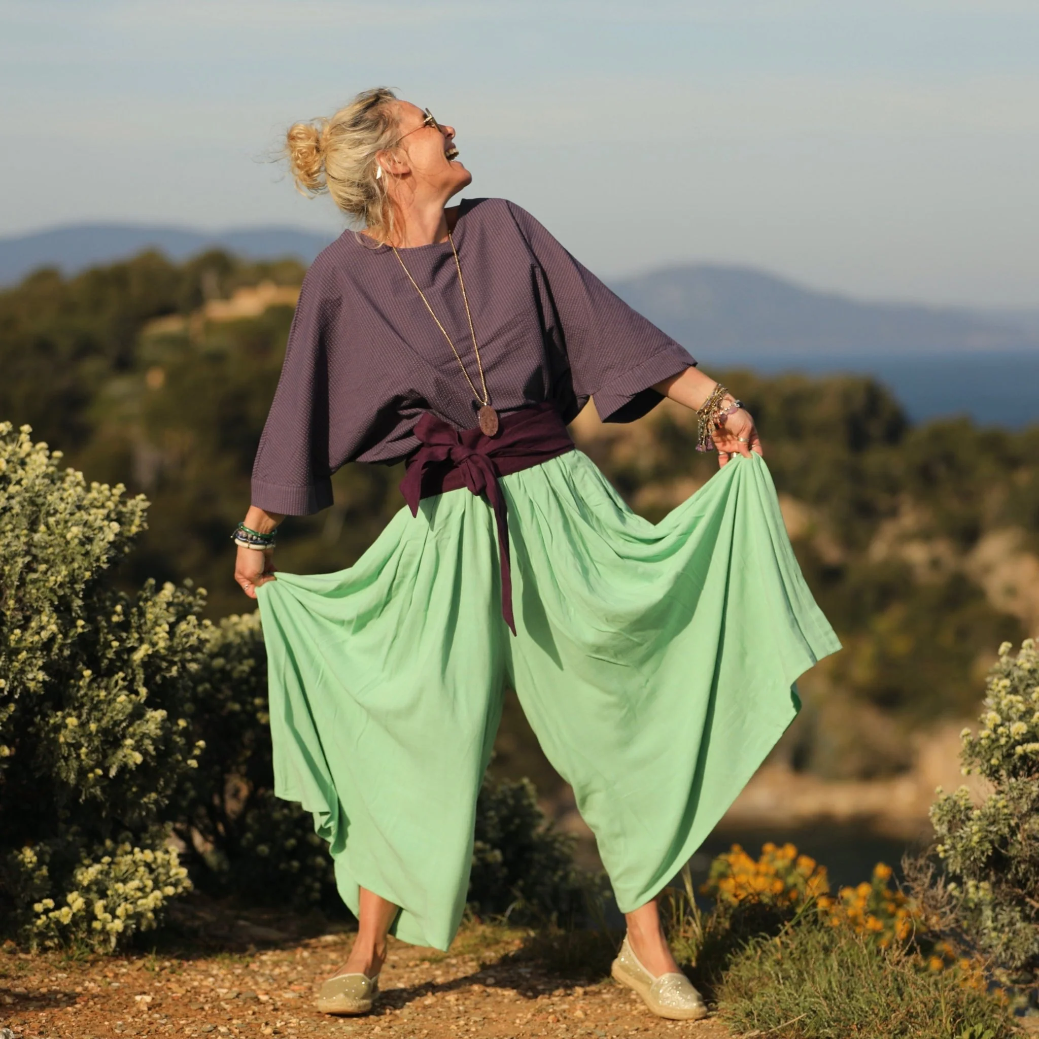 Pantalon Paco -  viscose/lin vert limette - Image 5