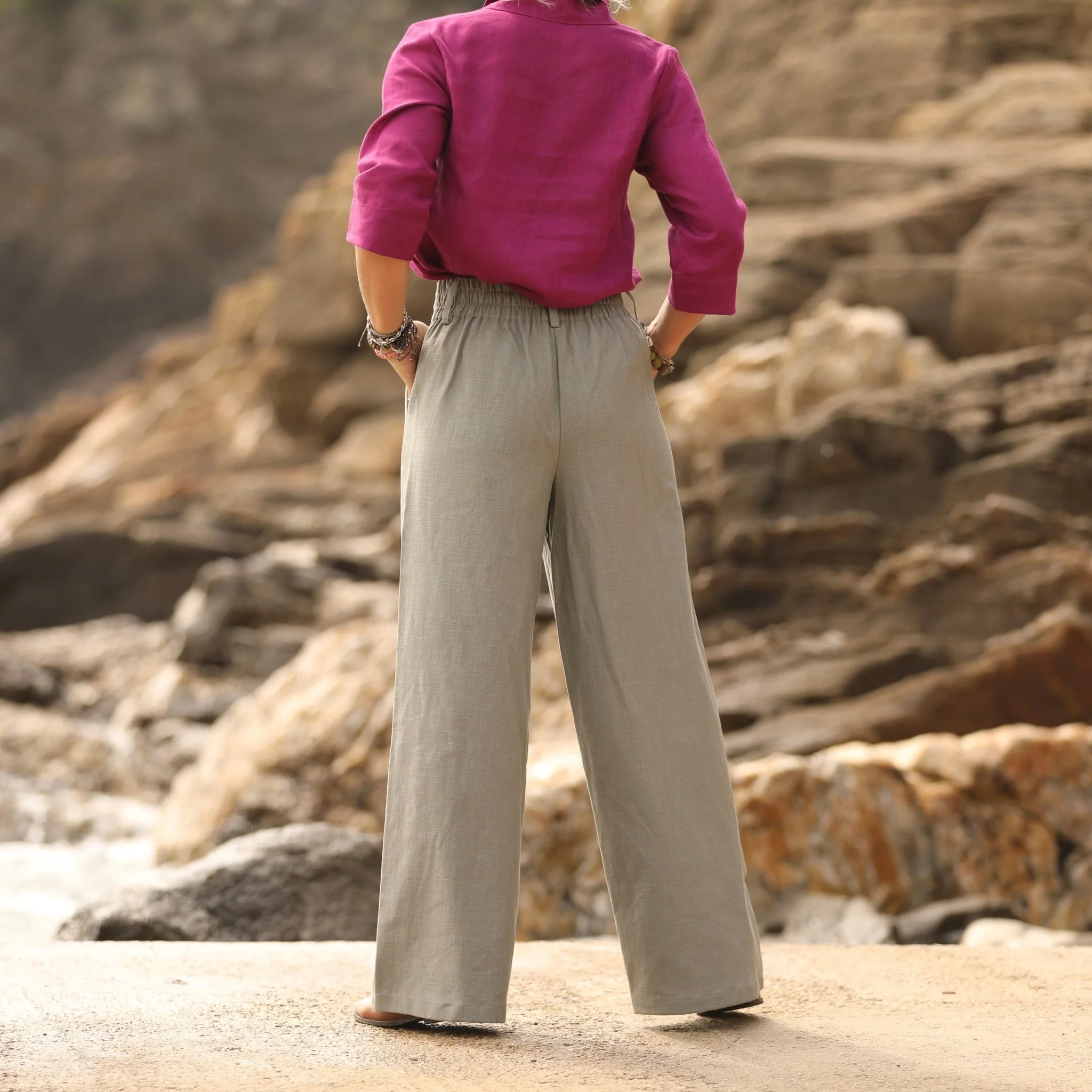 Pantalon Tom - coton/lin kaki - Image 3