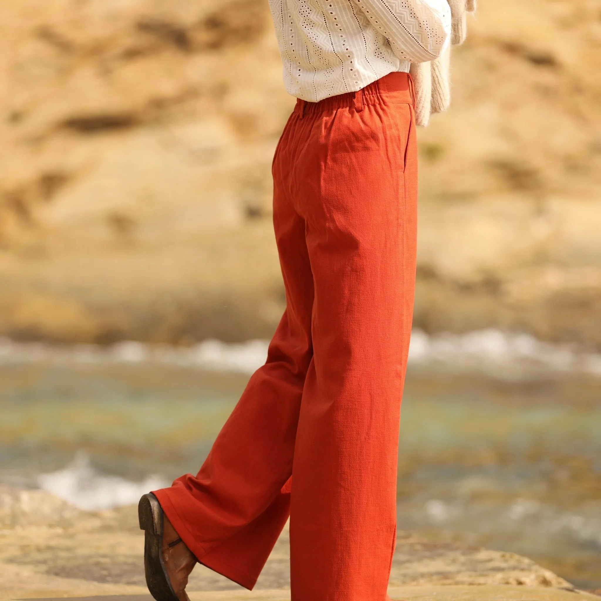 Pantalon Tom - coton/lin orange crépuscule - Image 7
