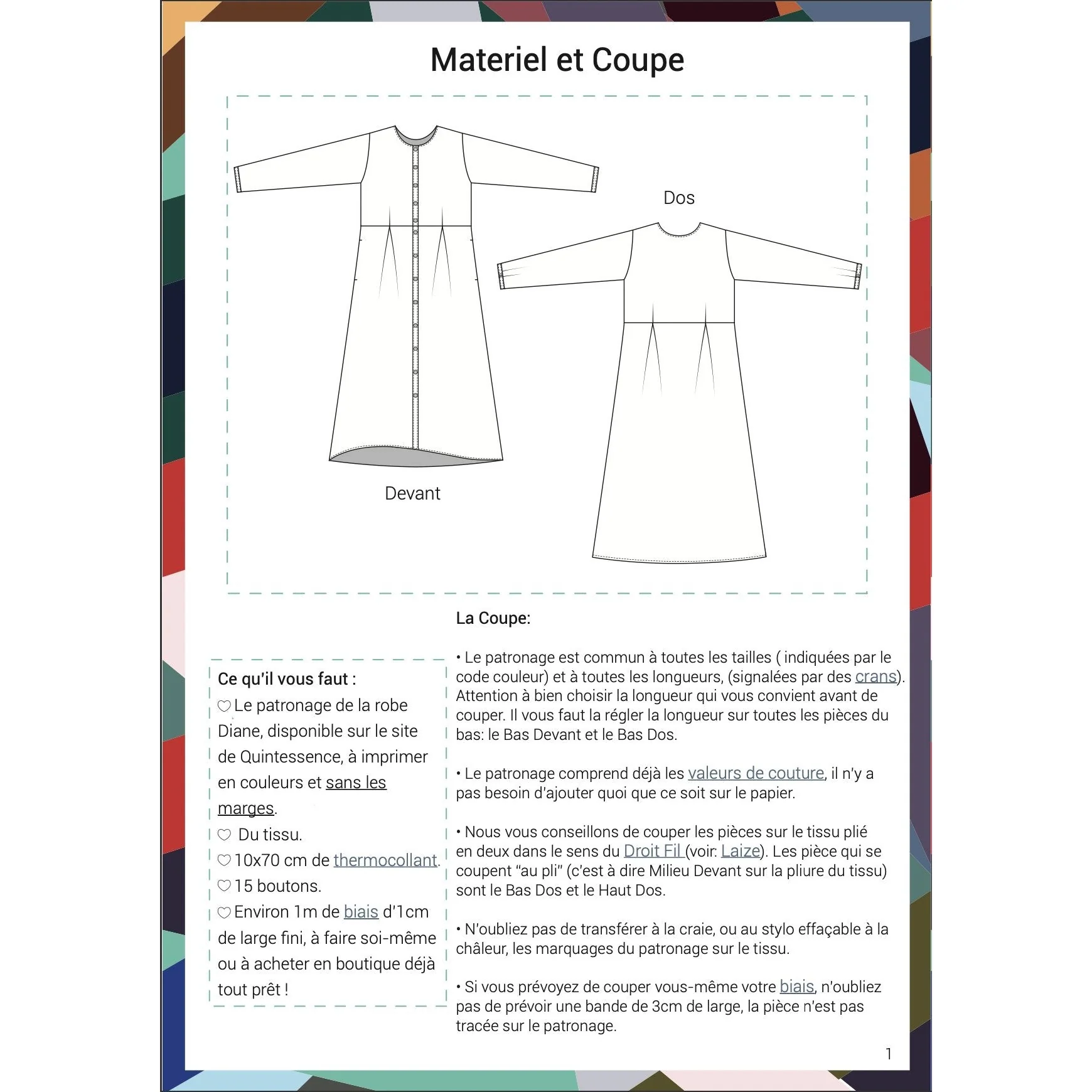 Patron papier robe Diane - Version imprimée en couleur taille réelle - Image 15