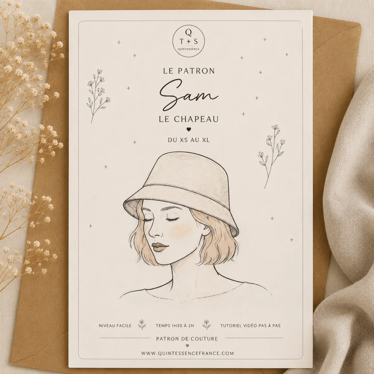 Patron papier chapeau Sam - Version imprimée en couleur taille réelle