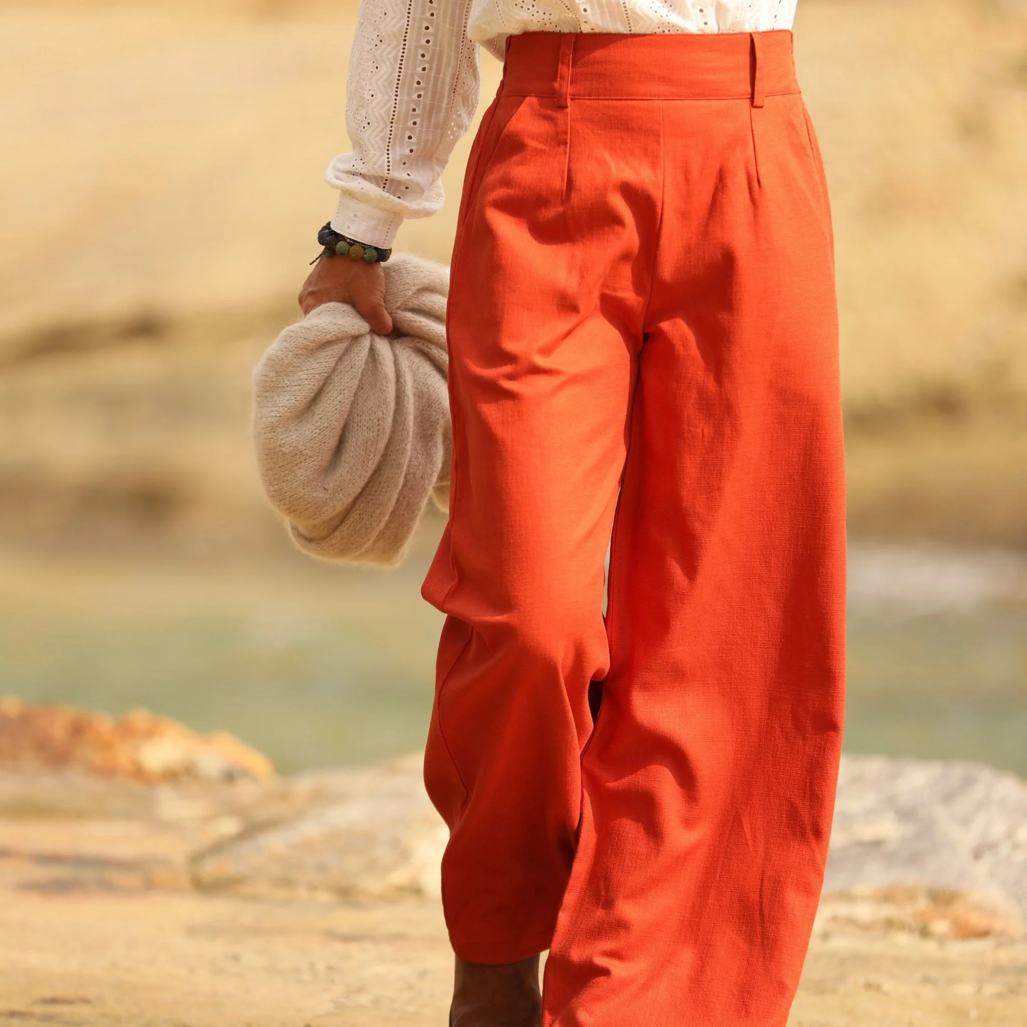 Pantalon Tom - coton/lin orange crépuscule - Image 4