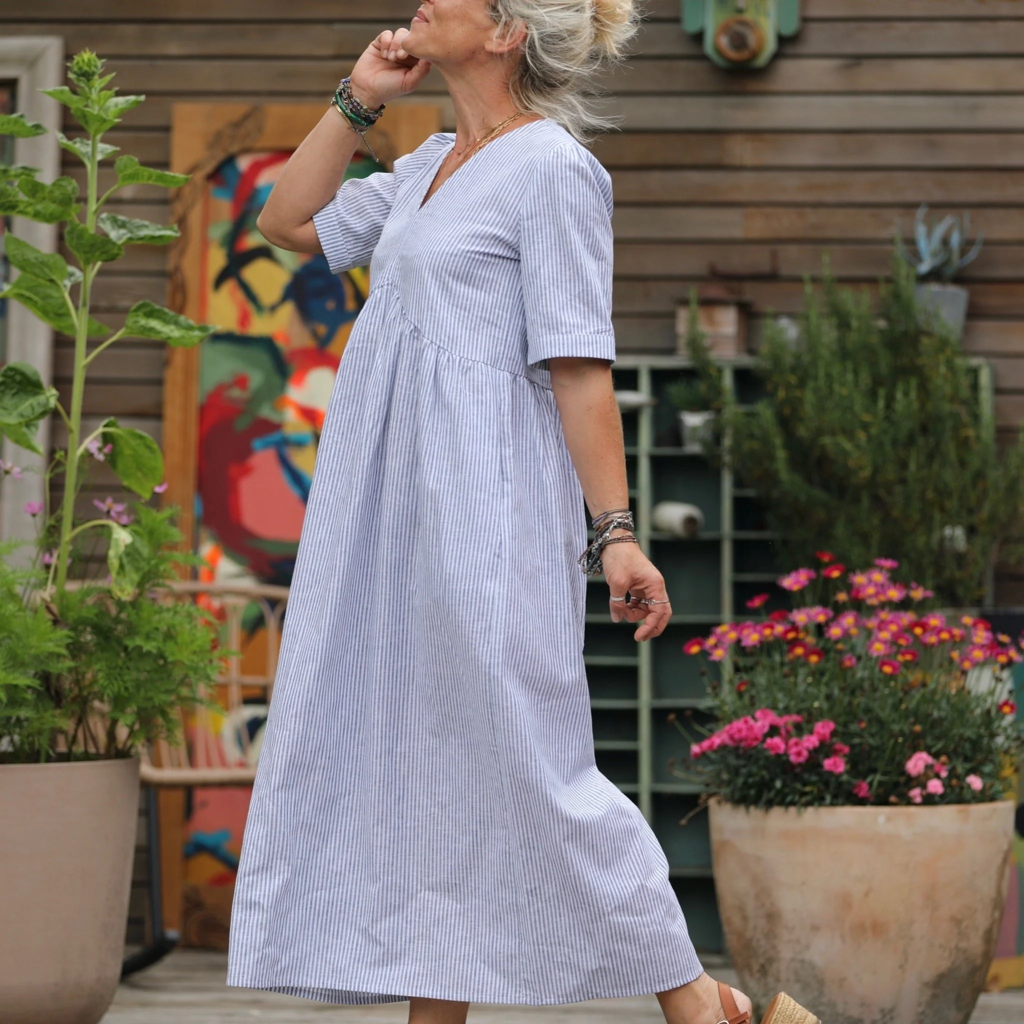 Robe Edonie - rayure lin/coton bleu - Image 7