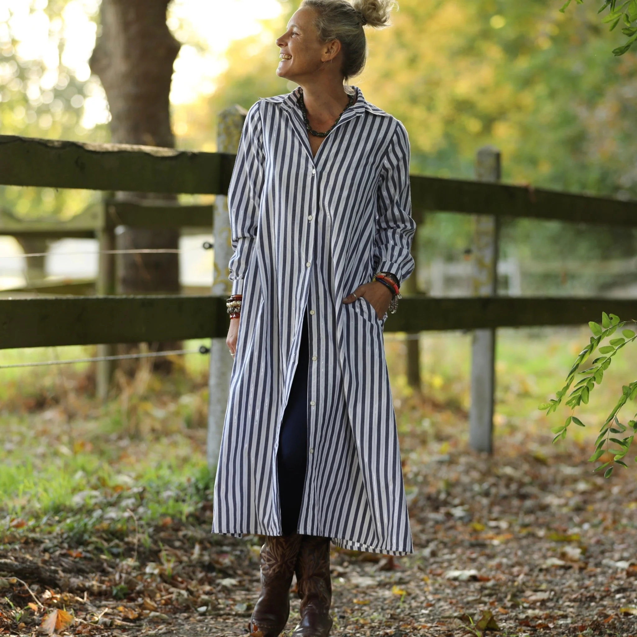 Robe Pensée - Rayures bleues argentées