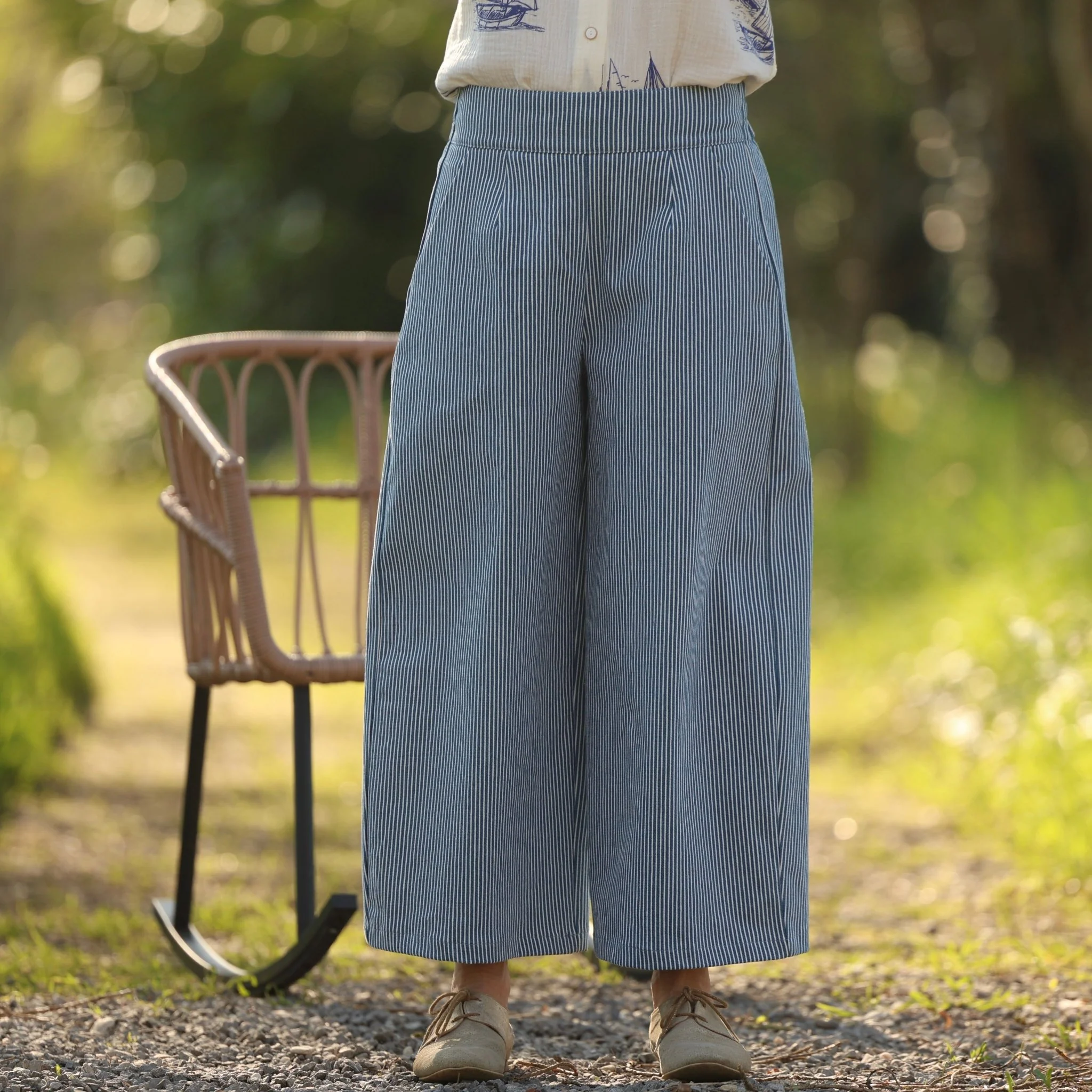 Pantalon Briac - toile de coton rayé bleu/blanc - Image 11