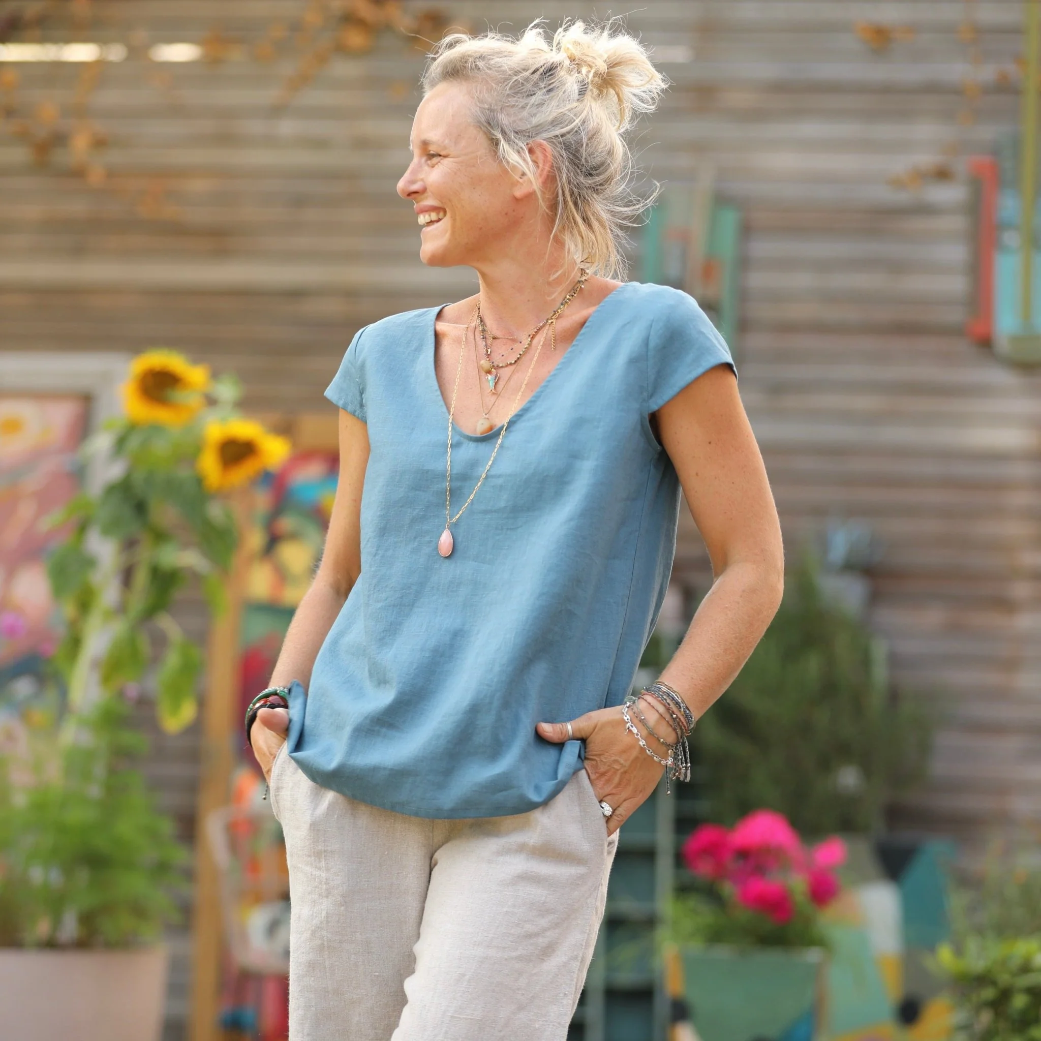 Blouse Sidonie en lin lavé navy - Image 7