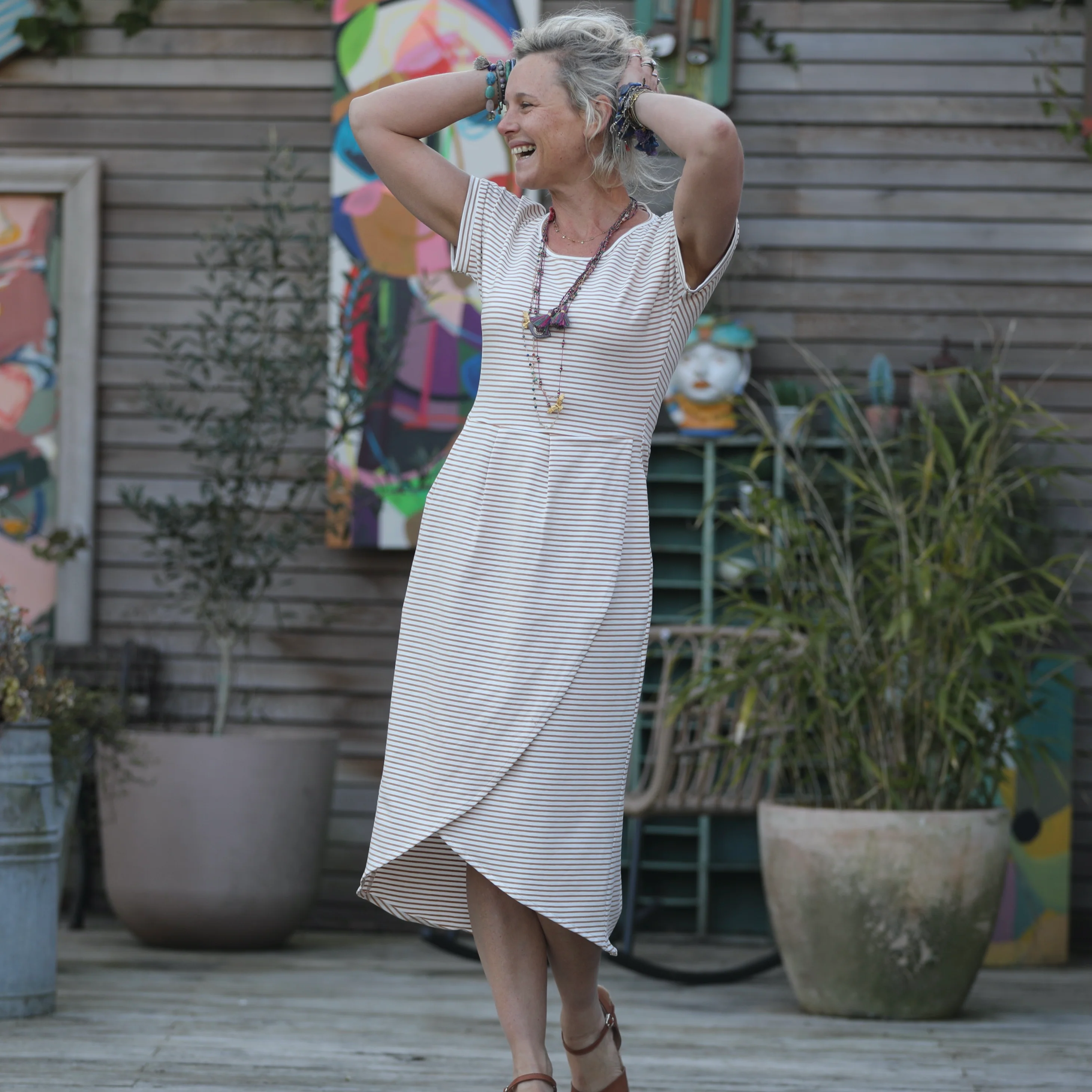 Prototype - Robe Angèle - maille rayée camel/blanc