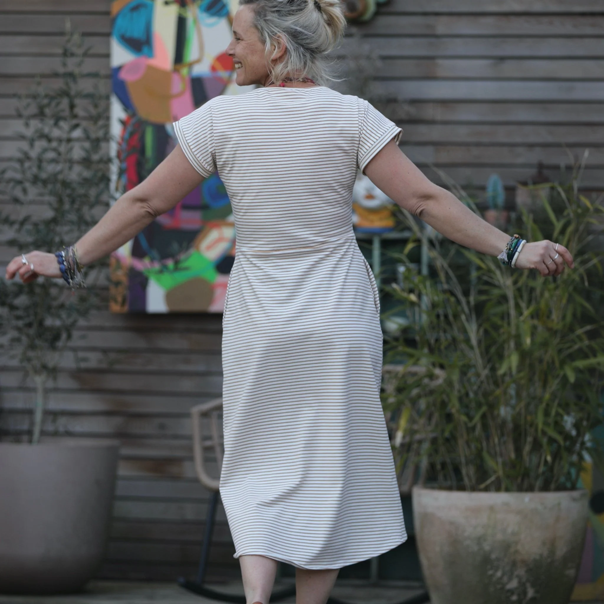 Prototype - Robe Angèle - maille rayée camel/blanc - Image 4