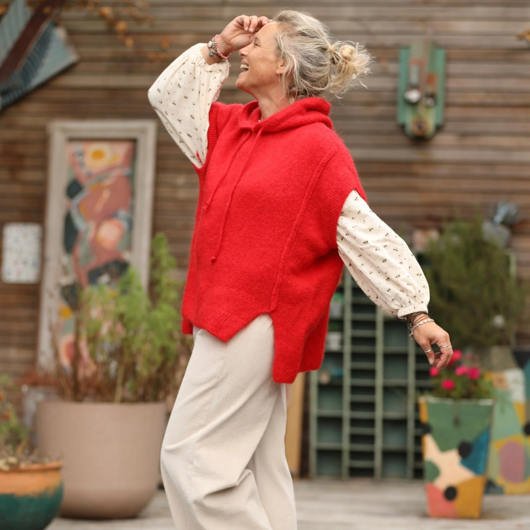 Pull capuche Calypso - Rouge orangé - Image 3