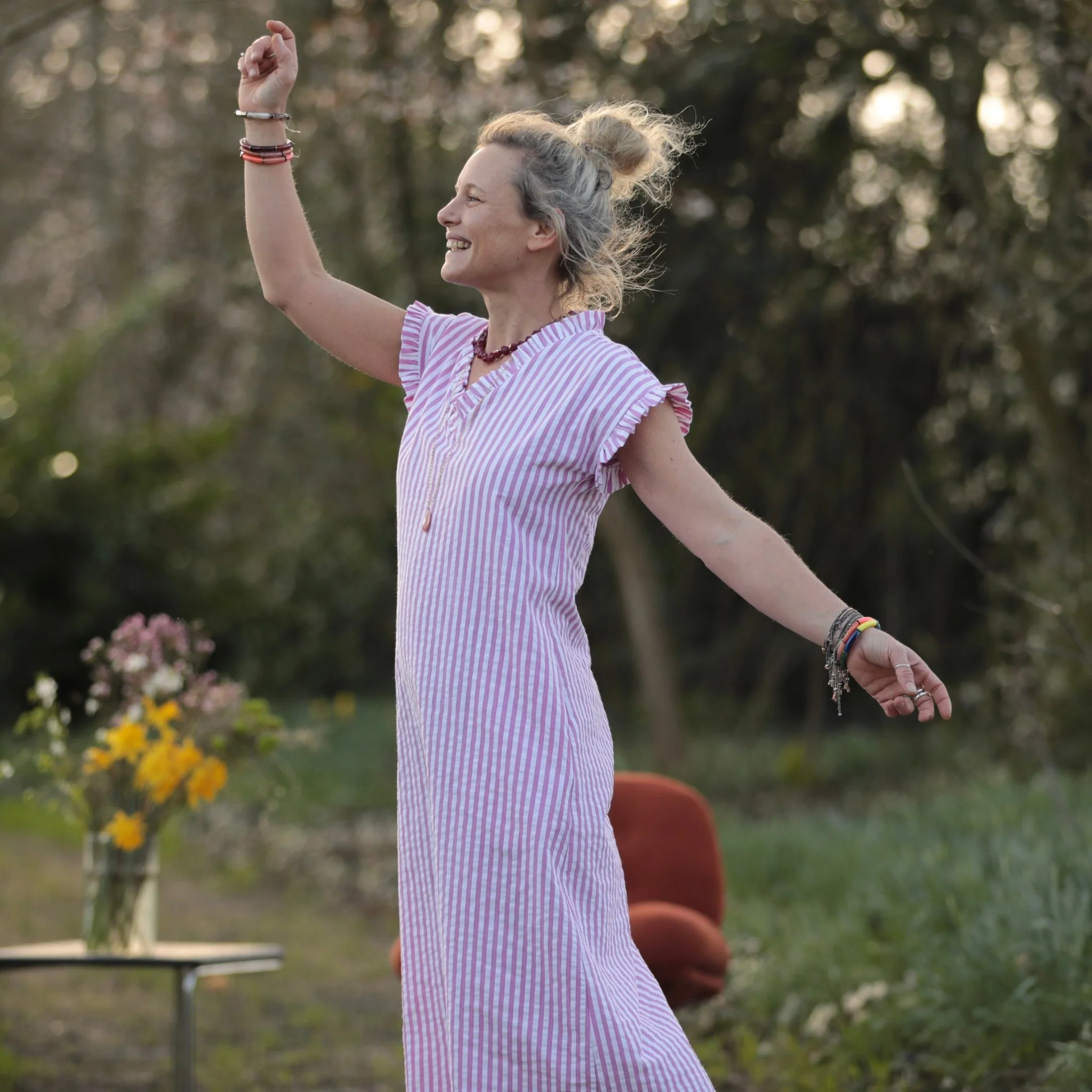 Robe Acacia - coton rayé figue - Image 3