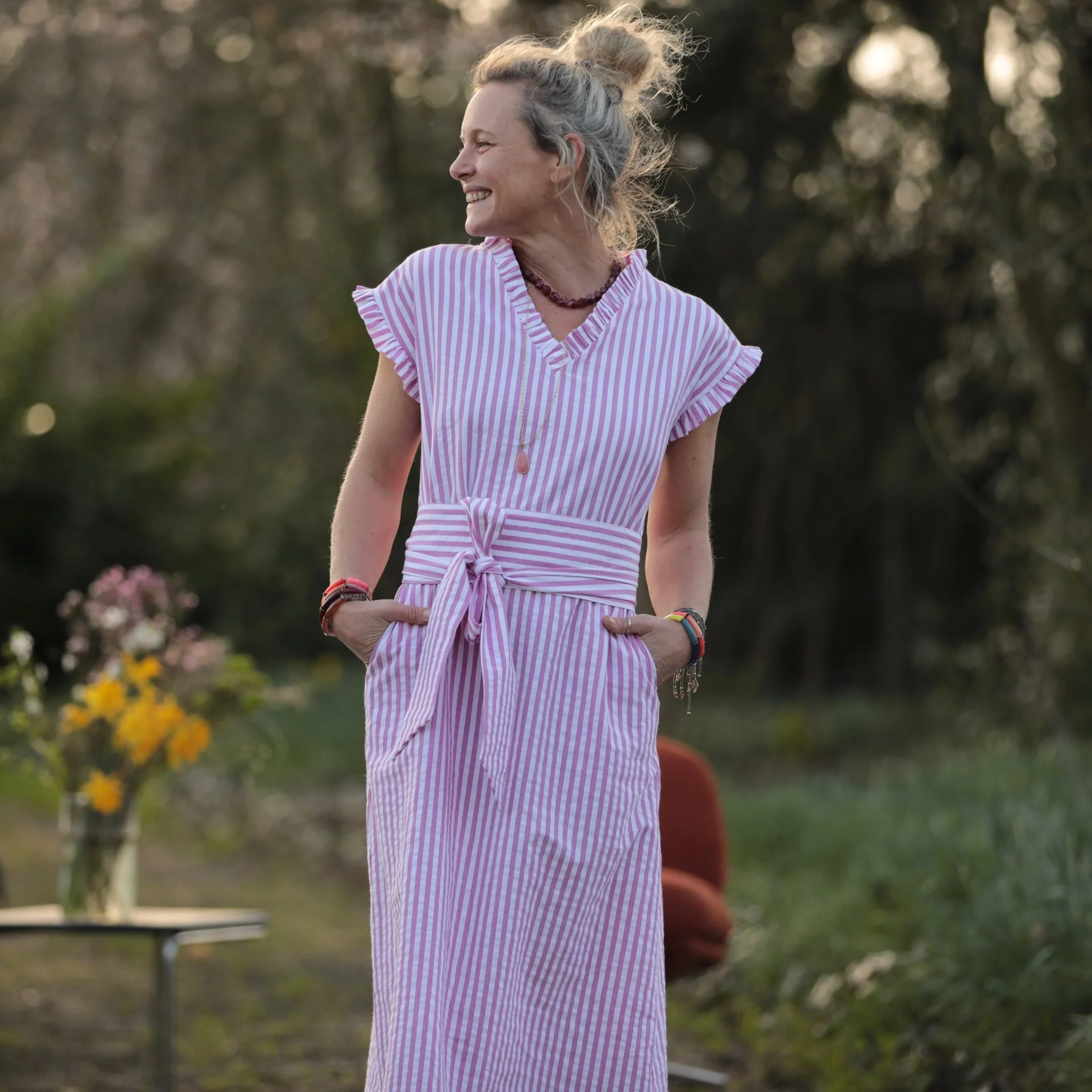 Robe Acacia - coton rayé figue - Image 5