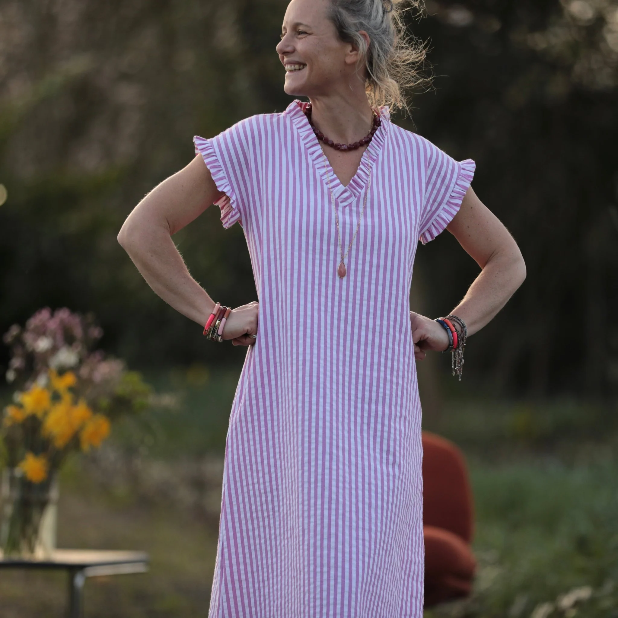 Robe Acacia - coton rayé figue - Image 6