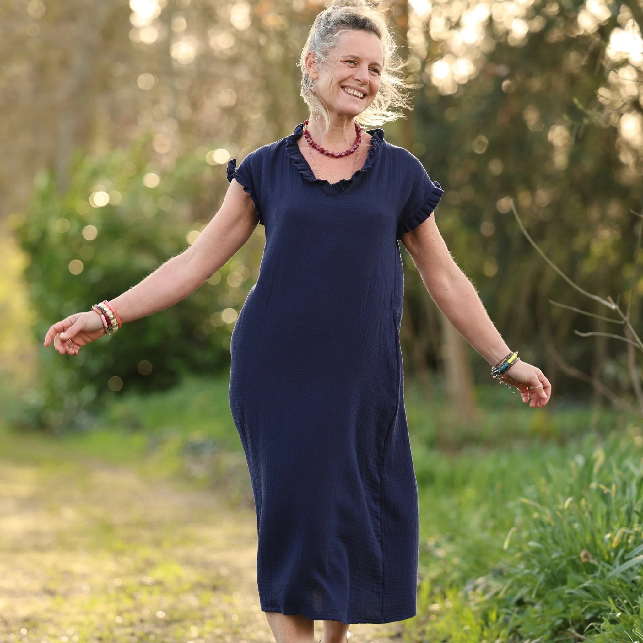 Robe Acacia – Double gaze de coton bleu nuit - Image 9