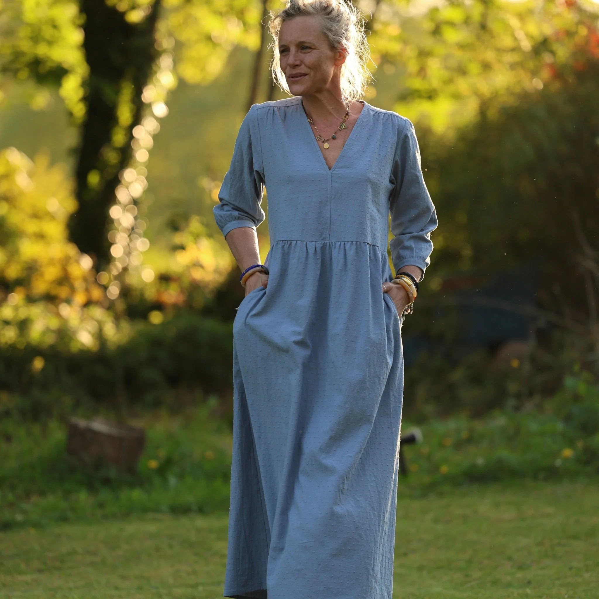 Robe Agathe - Coton lavé plumetis Bleu Atlantique - Image 3
