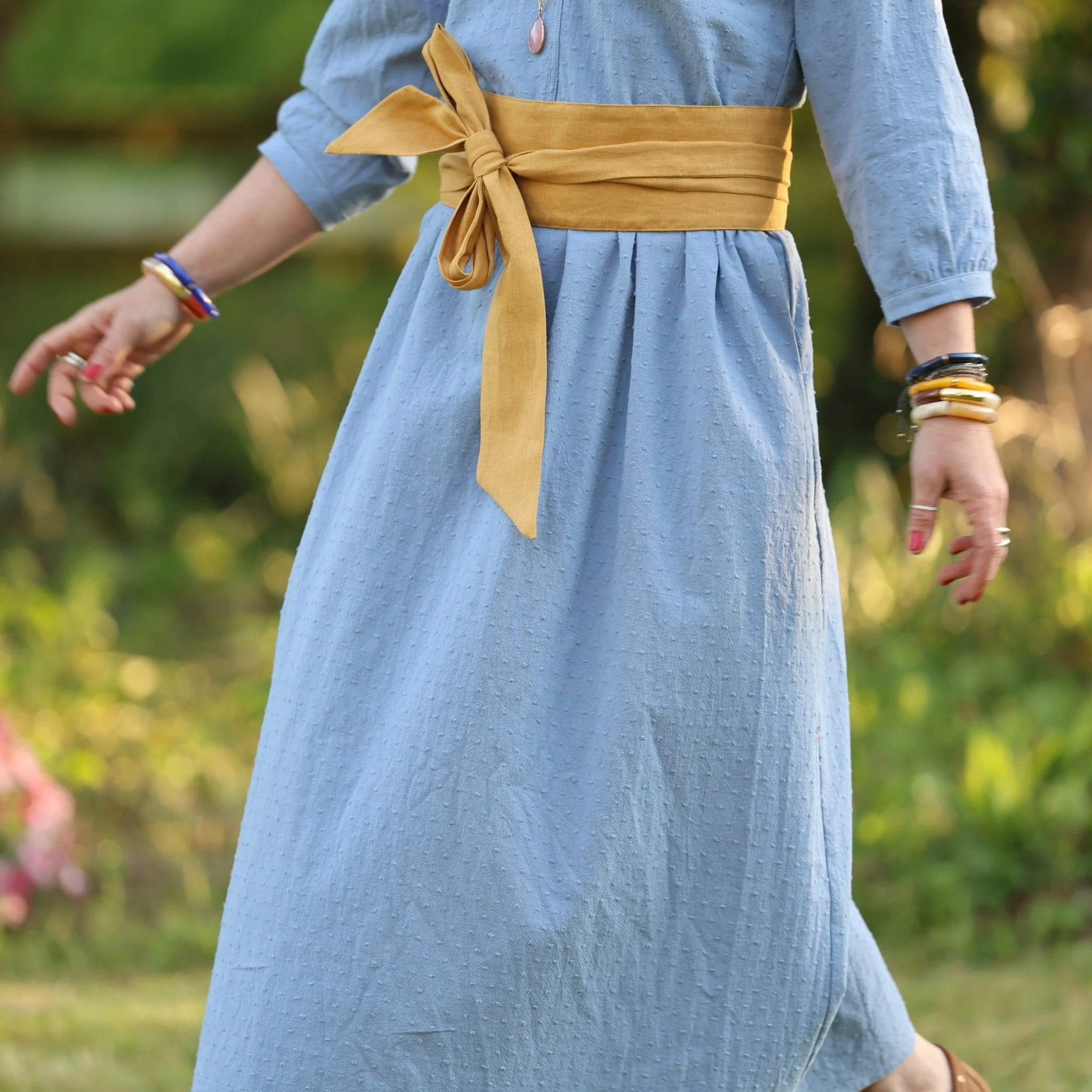 Robe Agathe - Coton lavé plumetis Bleu Atlantique - Image 4