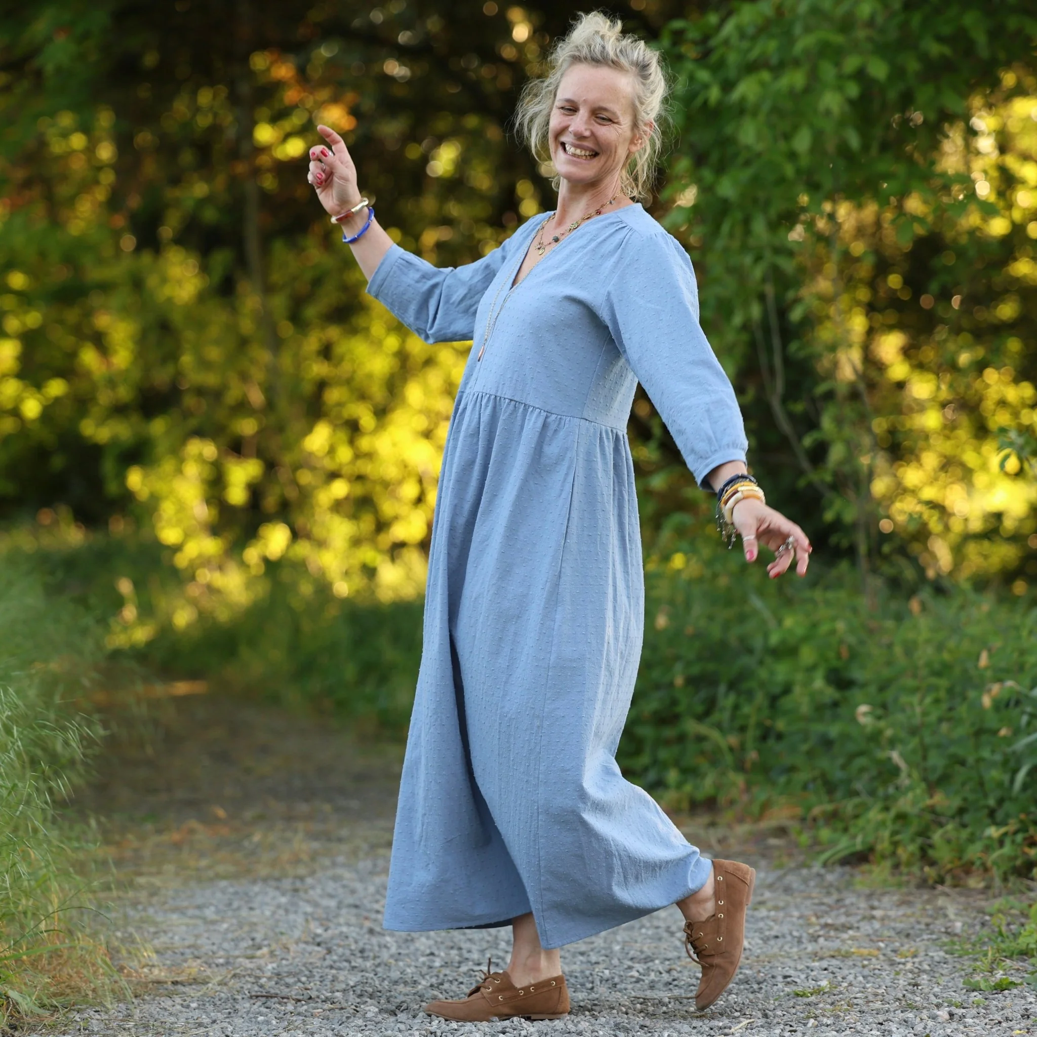 Robe Agathe - Coton lavé plumetis Bleu Atlantique - Image 5