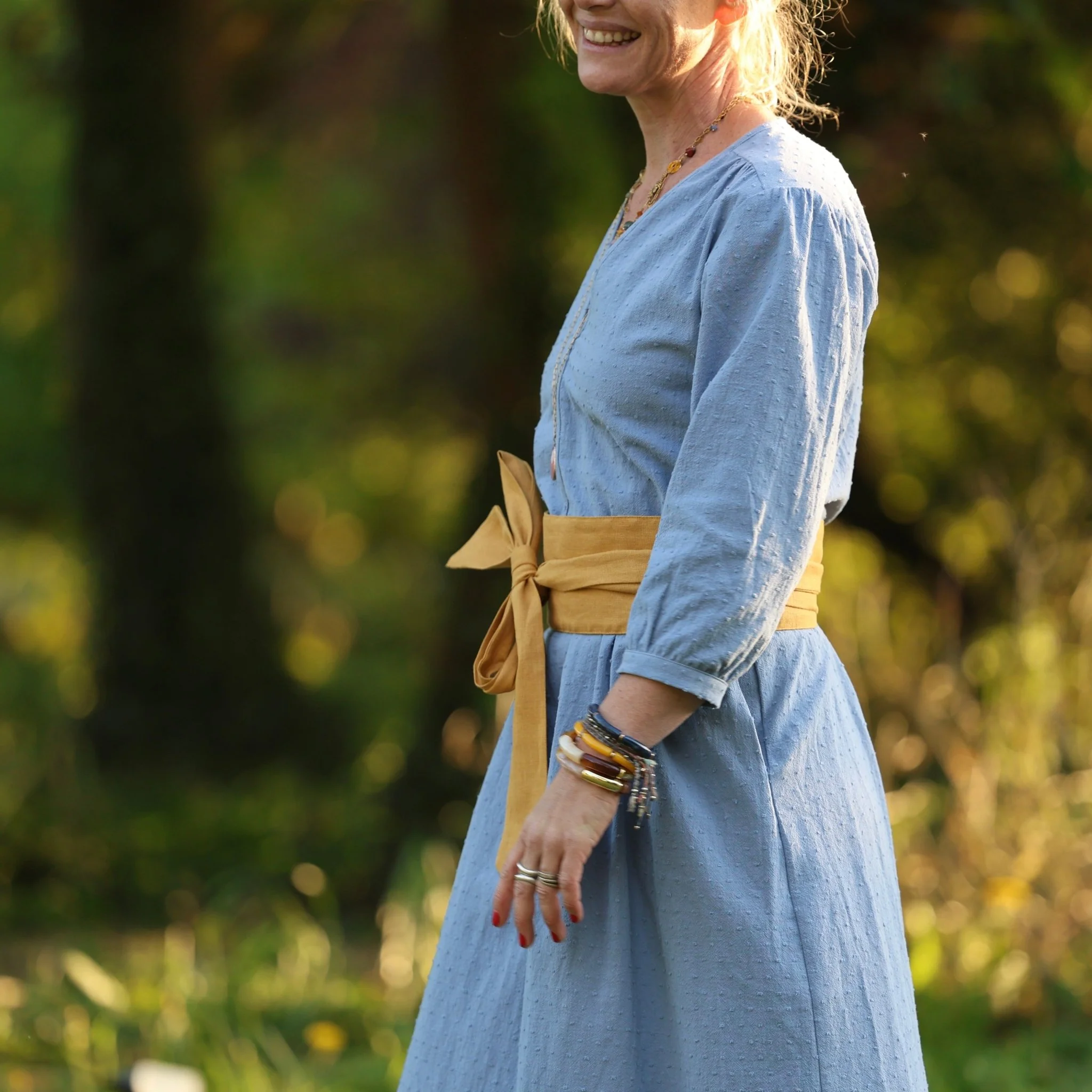 Robe Agathe - Coton lavé plumetis Bleu Atlantique - Image 6