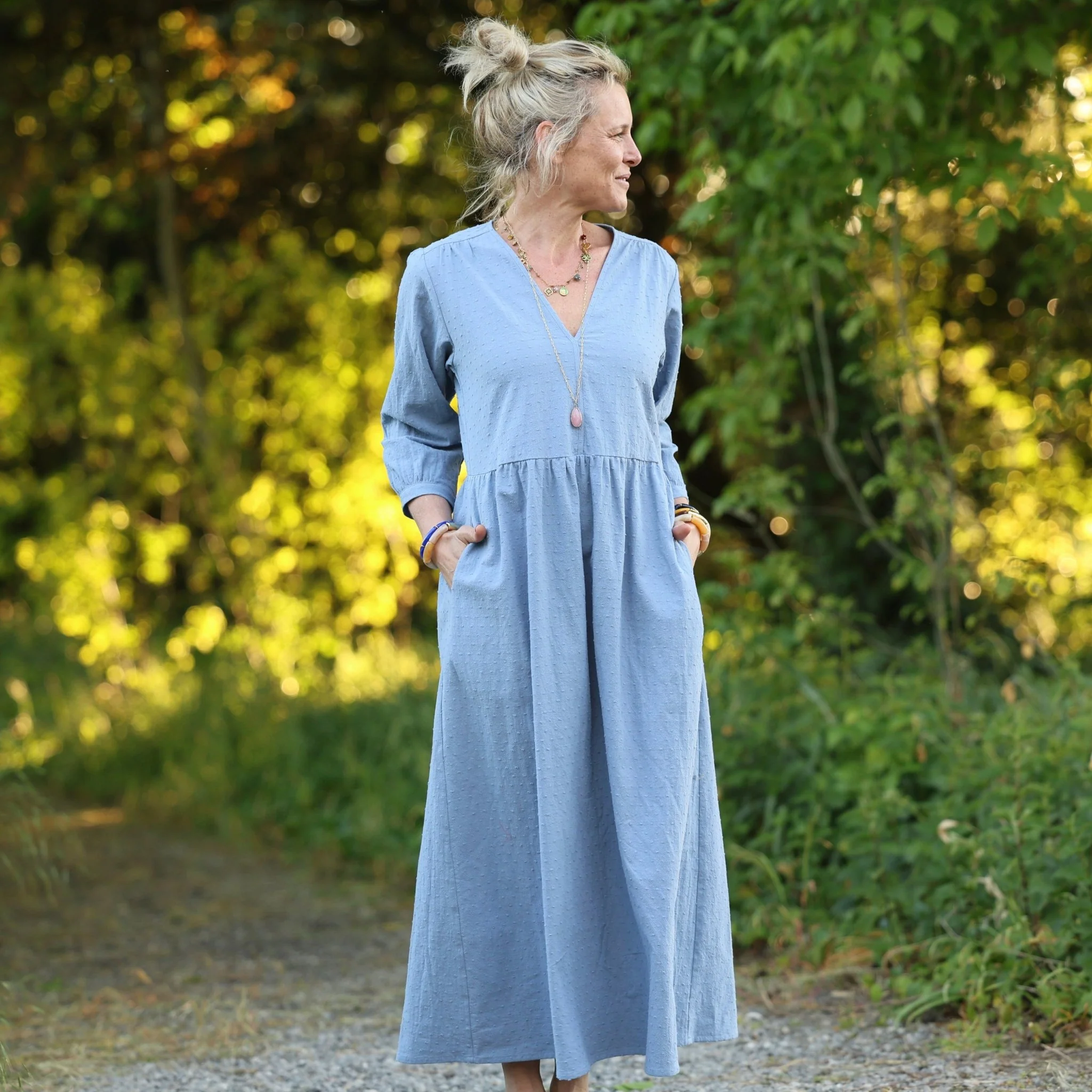 Robe Agathe - Coton lavé plumetis Bleu Atlantique - Image 9