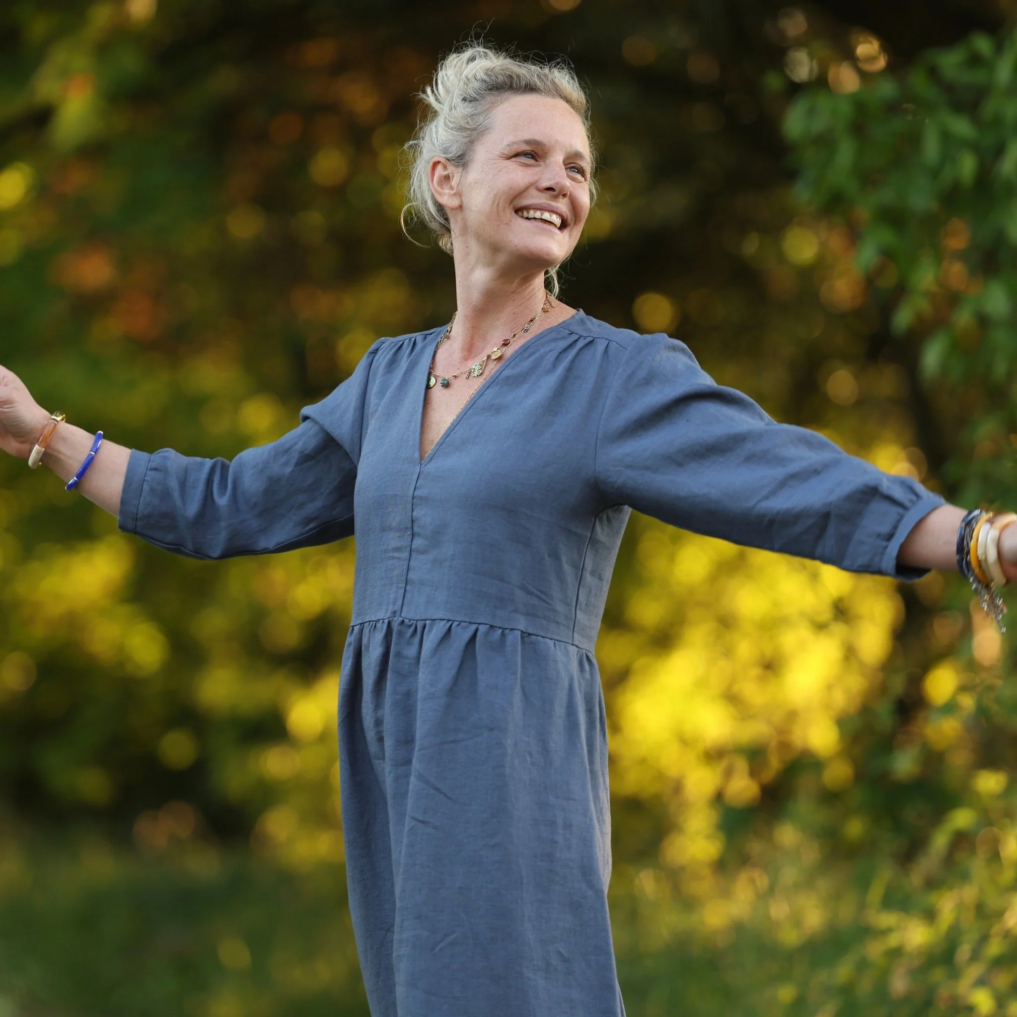 Robe Agathe - Lin Bleu brume - Image 11