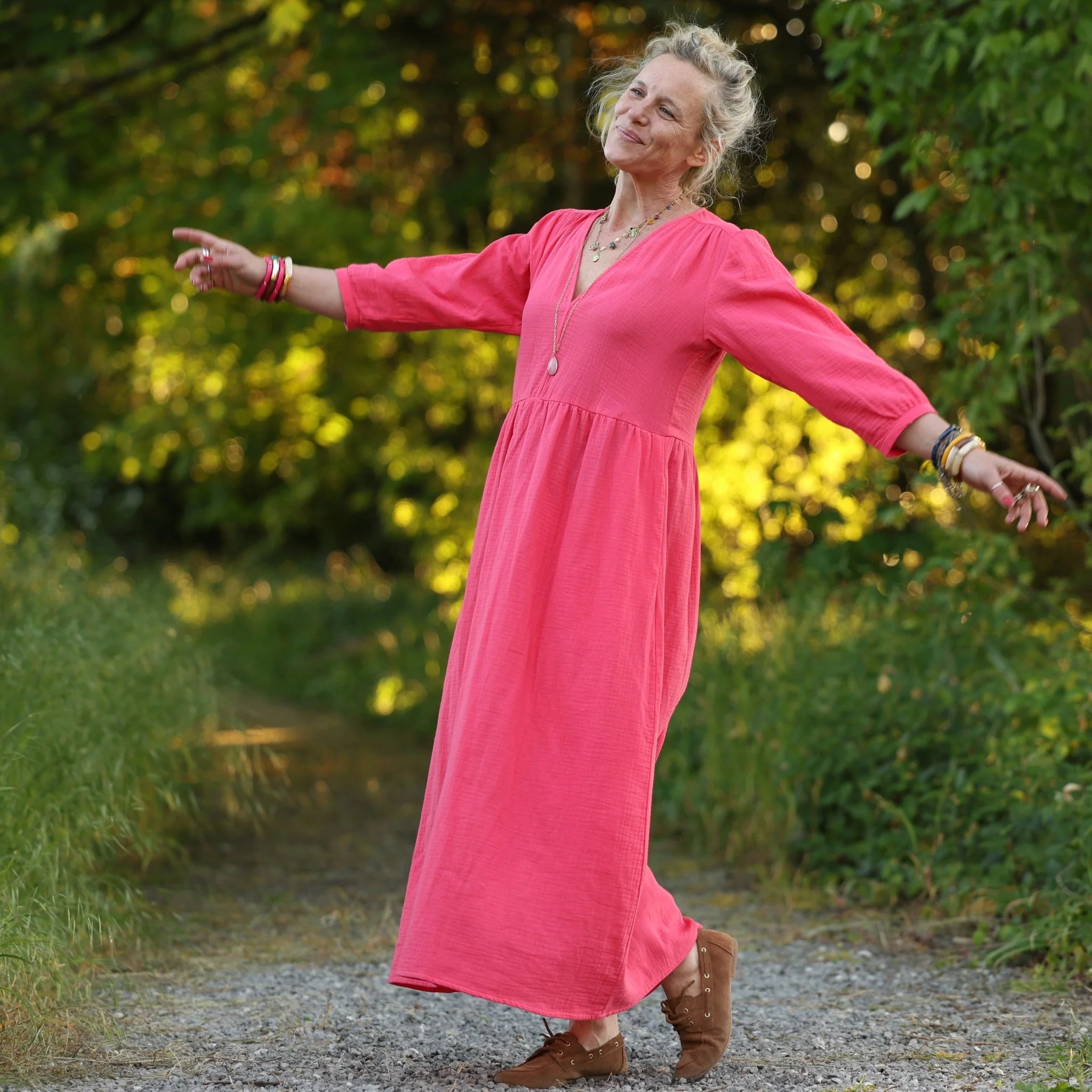 Robe Agathe - Double gaze de coton Pastèque - Image 6