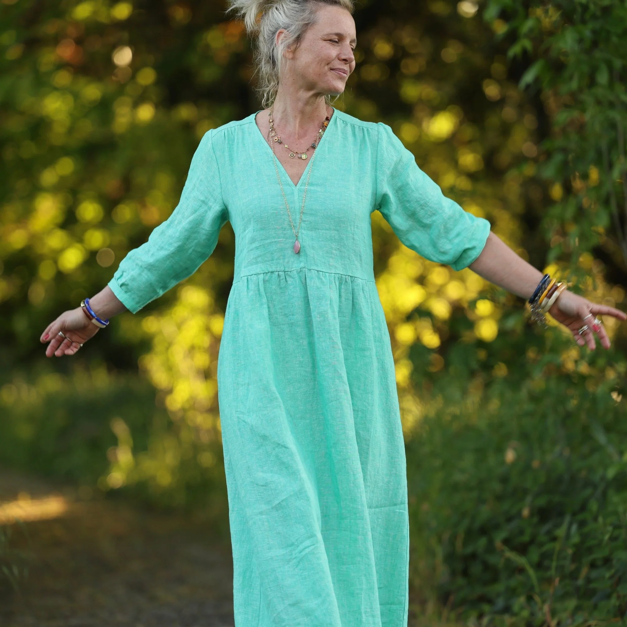 Robe Agathe - Lin chiné Vert peps - Image 3