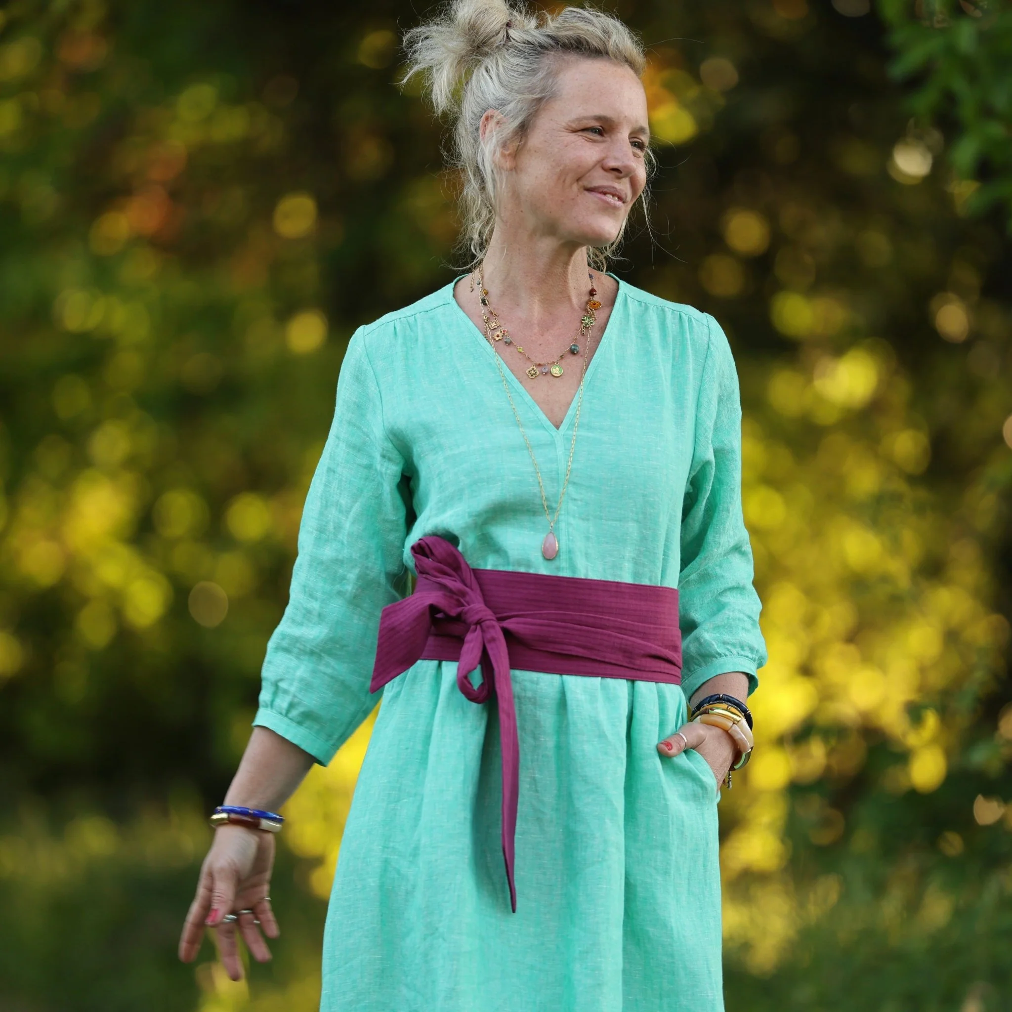 Robe Agathe - Lin chiné Vert peps - Image 7