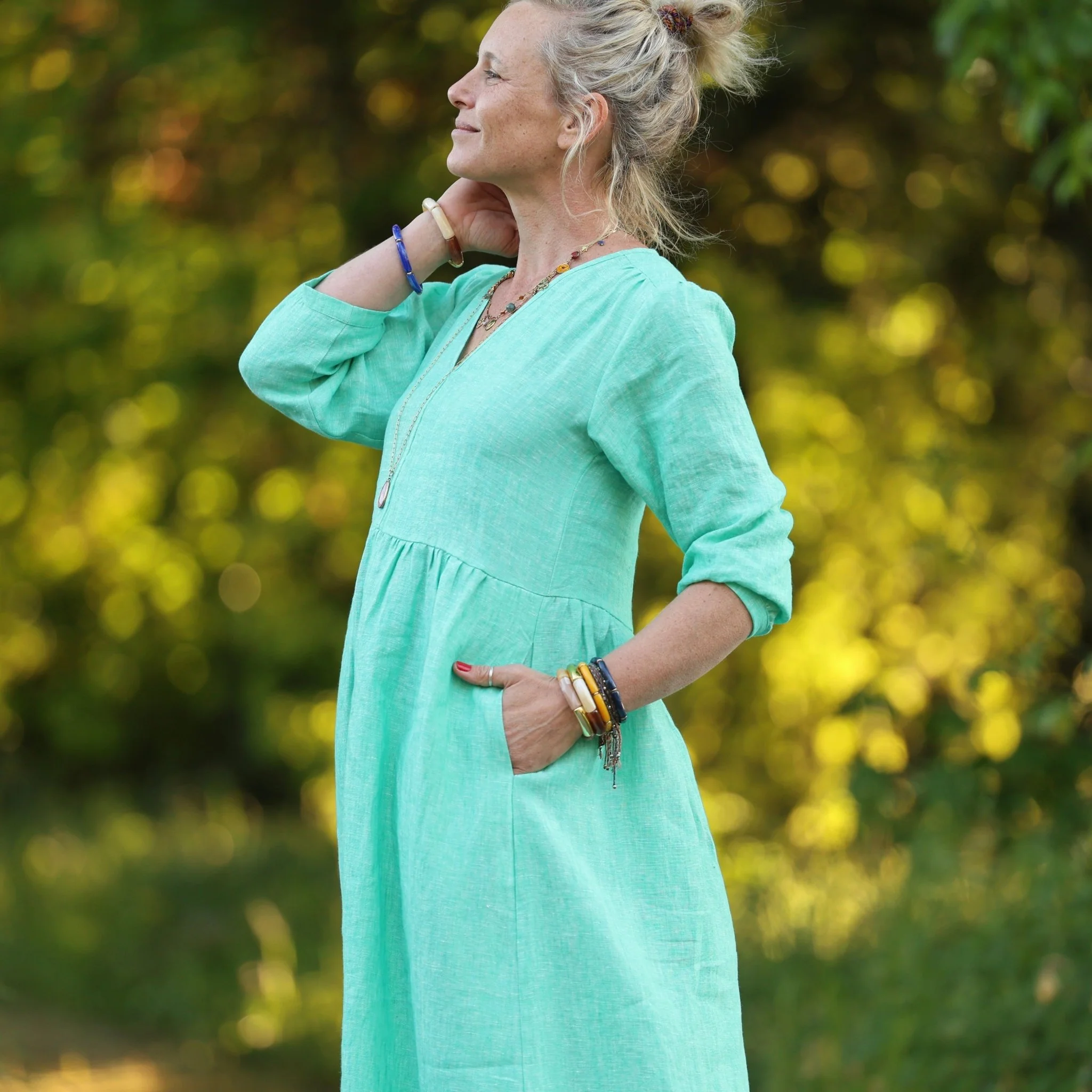 Robe Agathe - Lin chiné Vert peps - Image 9