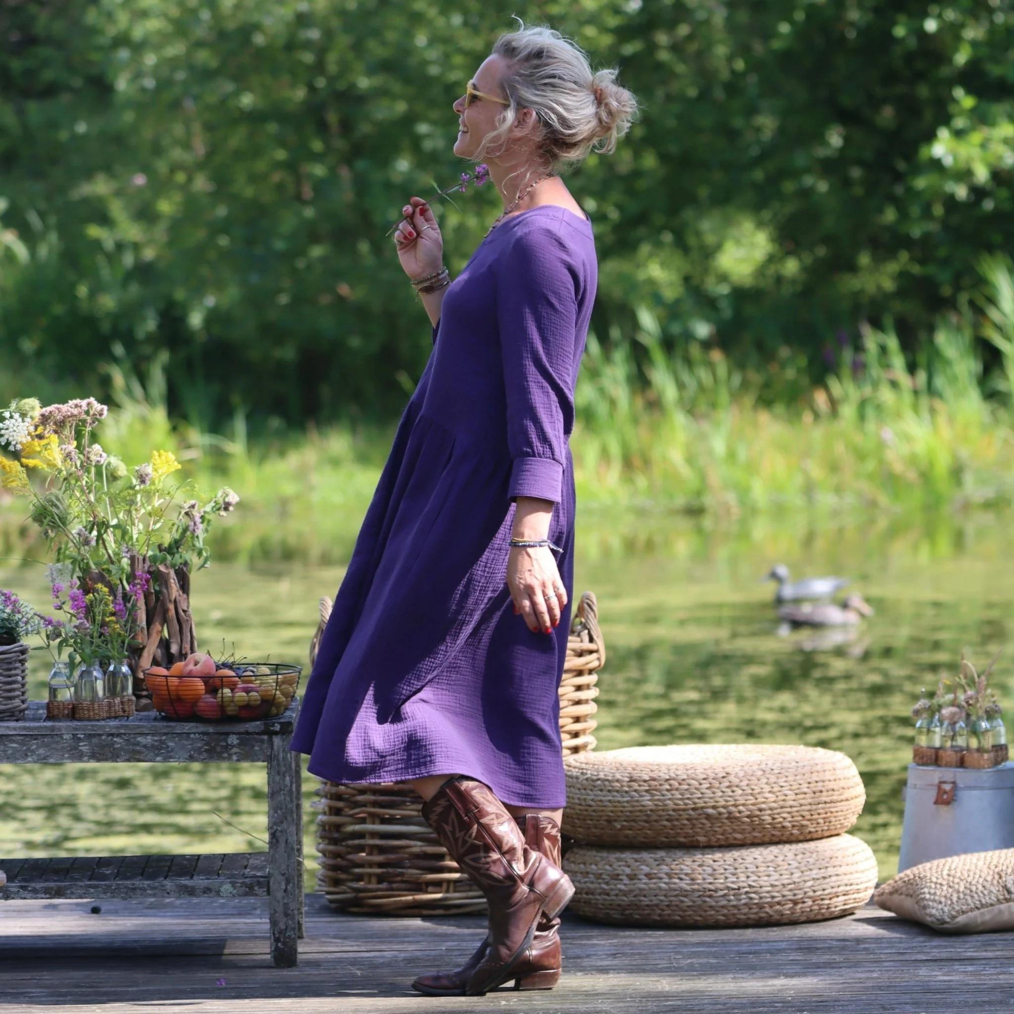 Robe Agnès - Double gaze de coton prune - Image 3