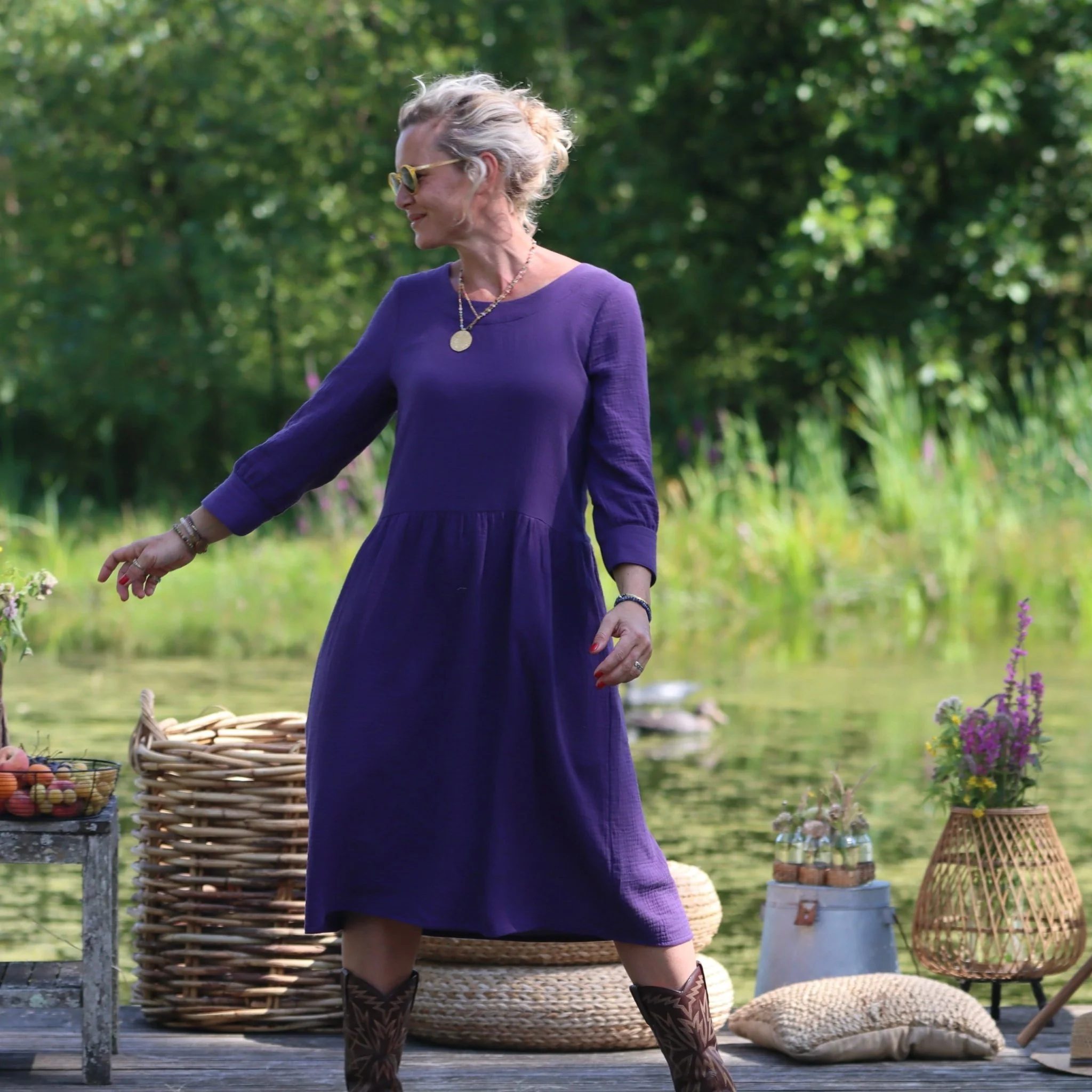 Robe Agnès - Double gaze de coton prune - Image 4