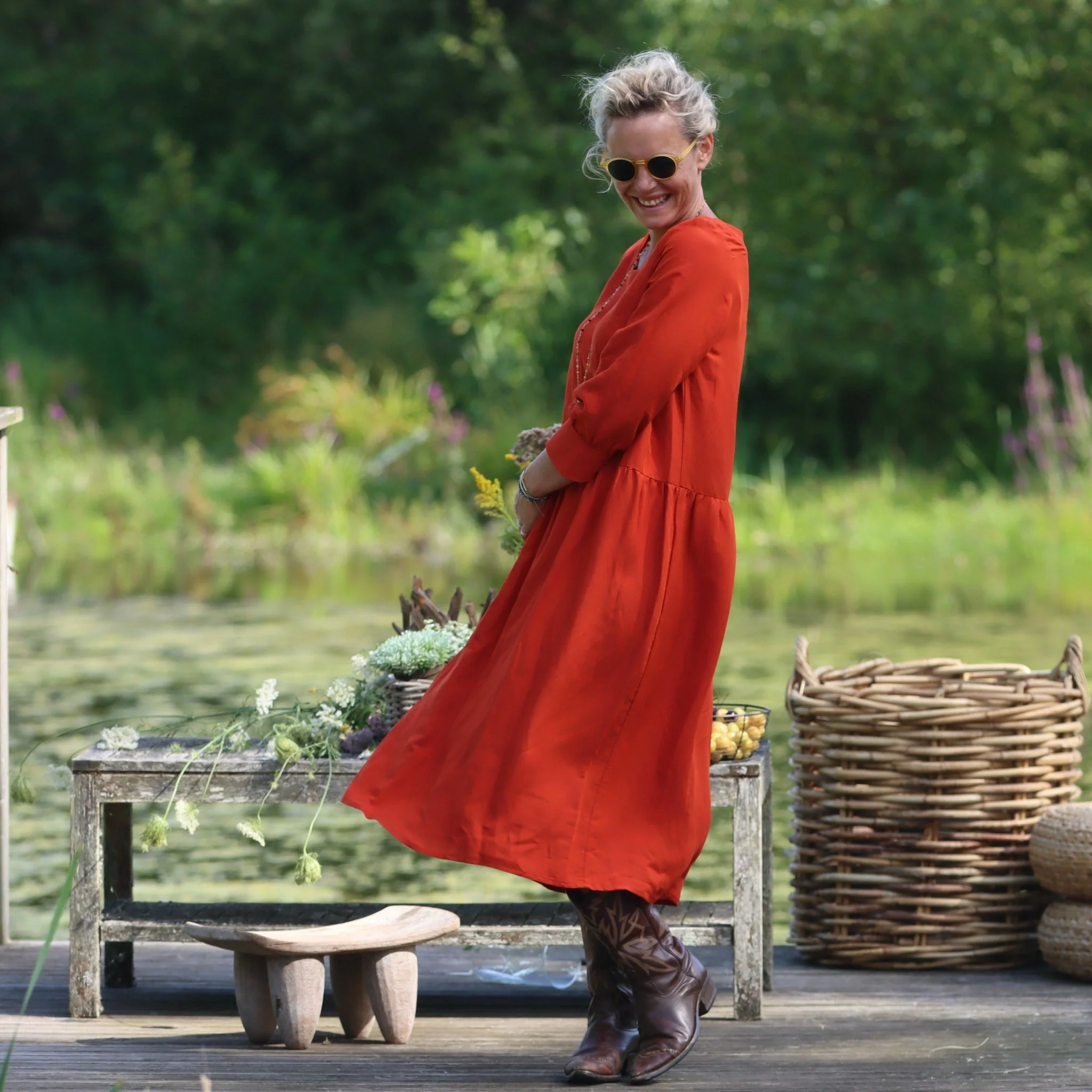 Robe Agnès - Modal lin orange crépuscule - Image 6