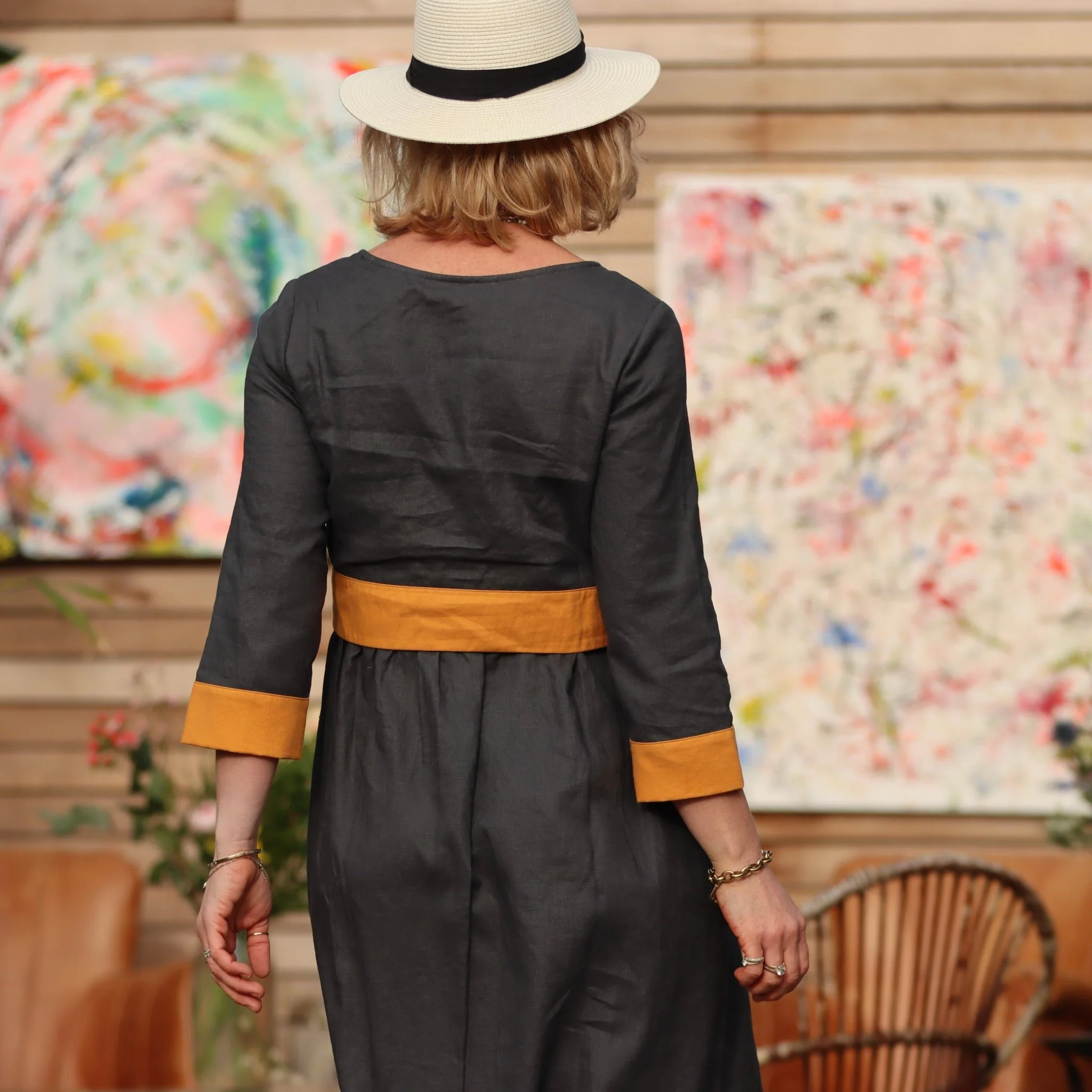 Robe Alix - lin gris ardoise/ocre - Image 4