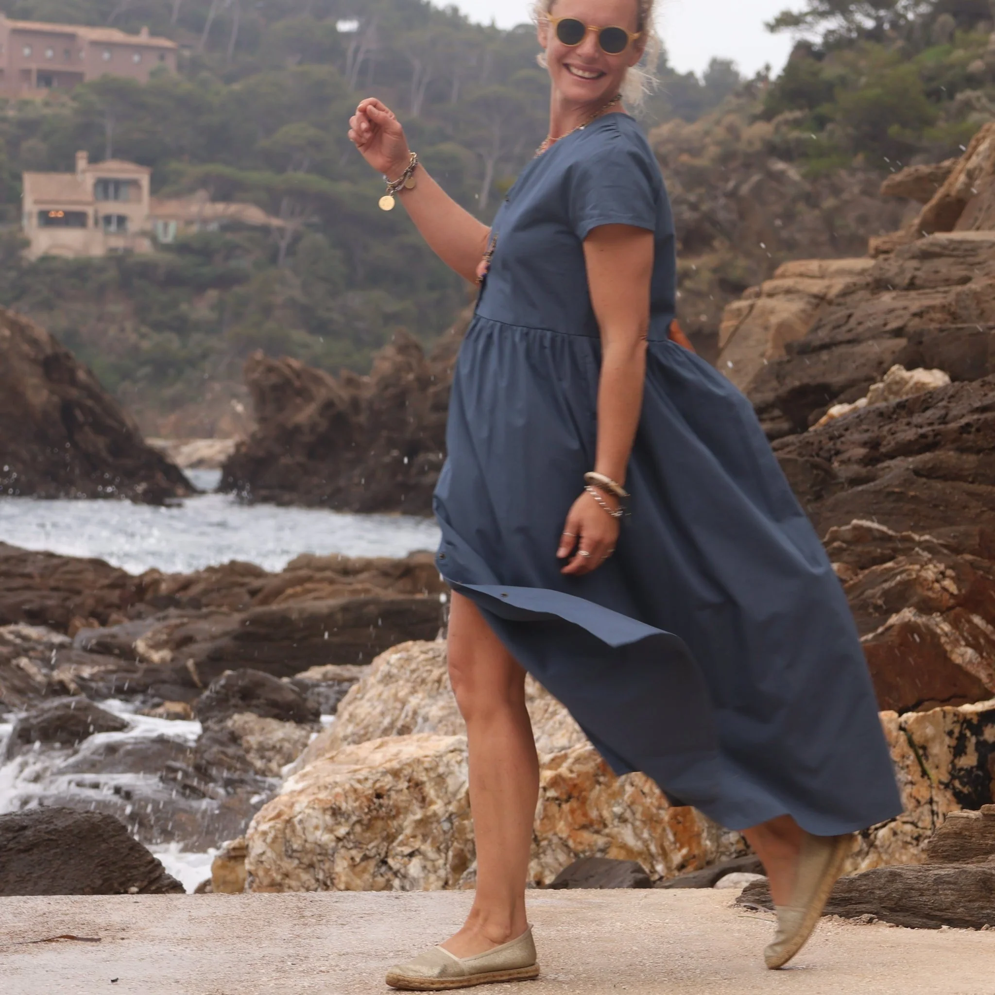 Robe Amélia popeline de coton bleu meditérannée - Image 4