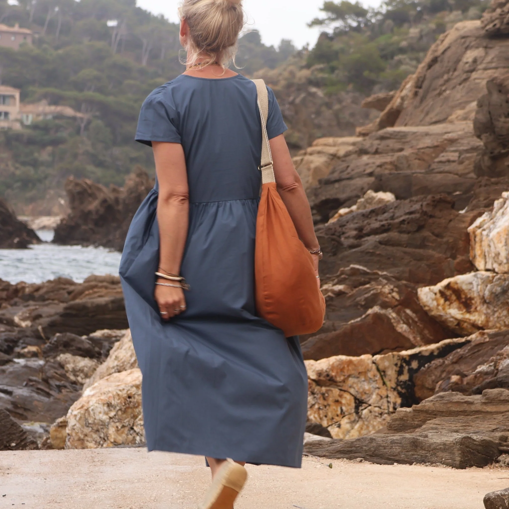 Robe Amélia popeline de coton bleu meditérannée - Image 5