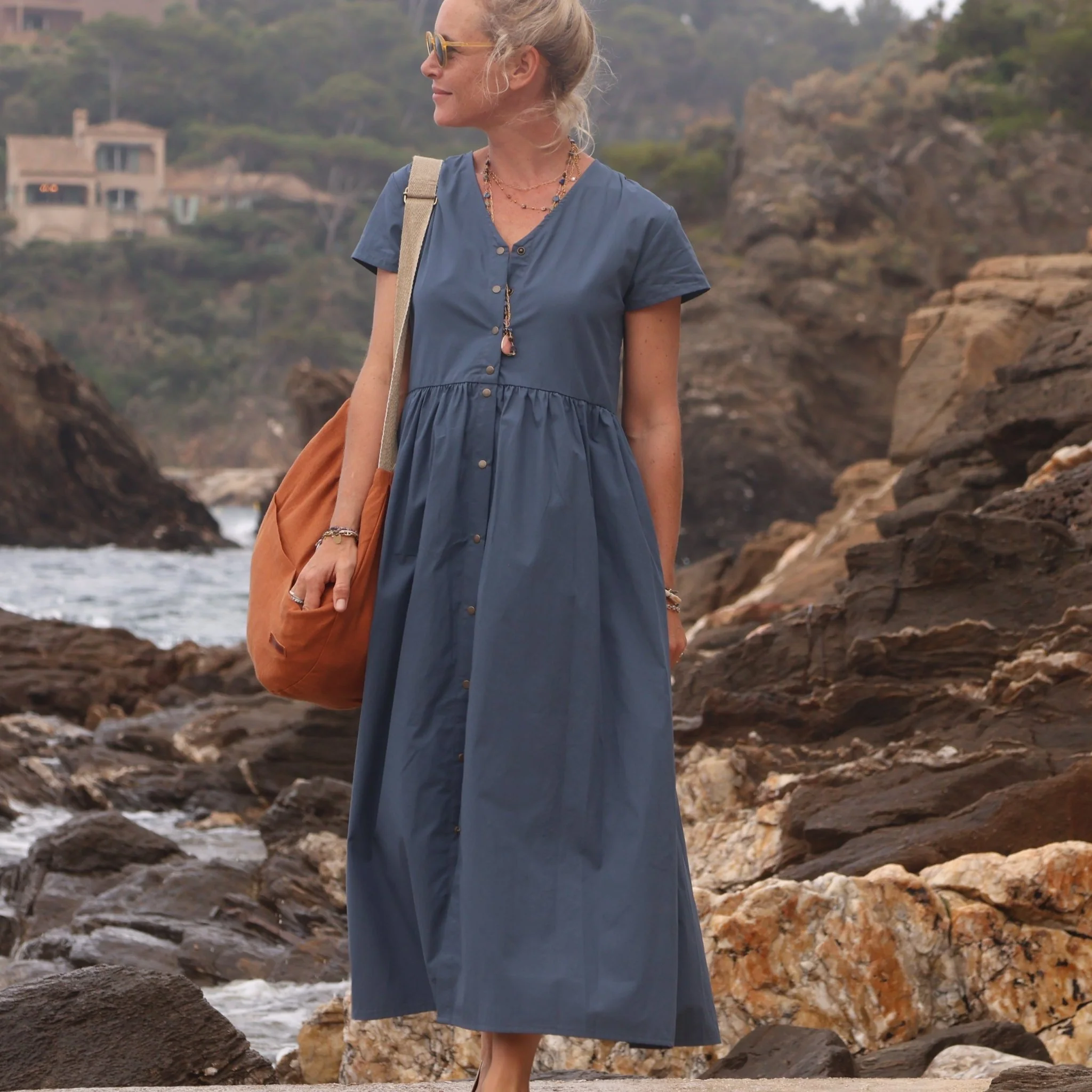 Robe Amélia popeline de coton bleu meditérannée - Image 7
