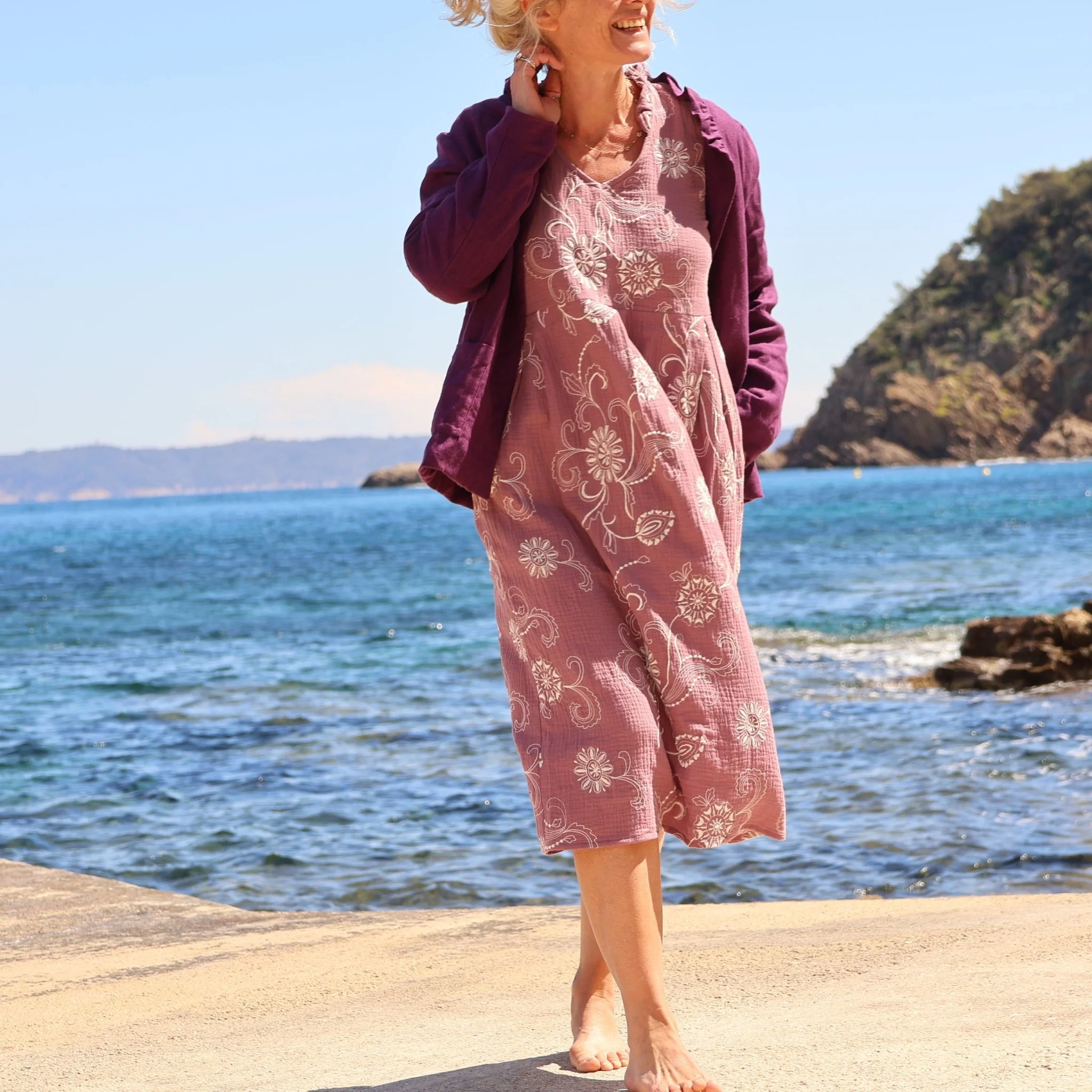 Robe Aria - double gaze de coton brodée parme - Image 7