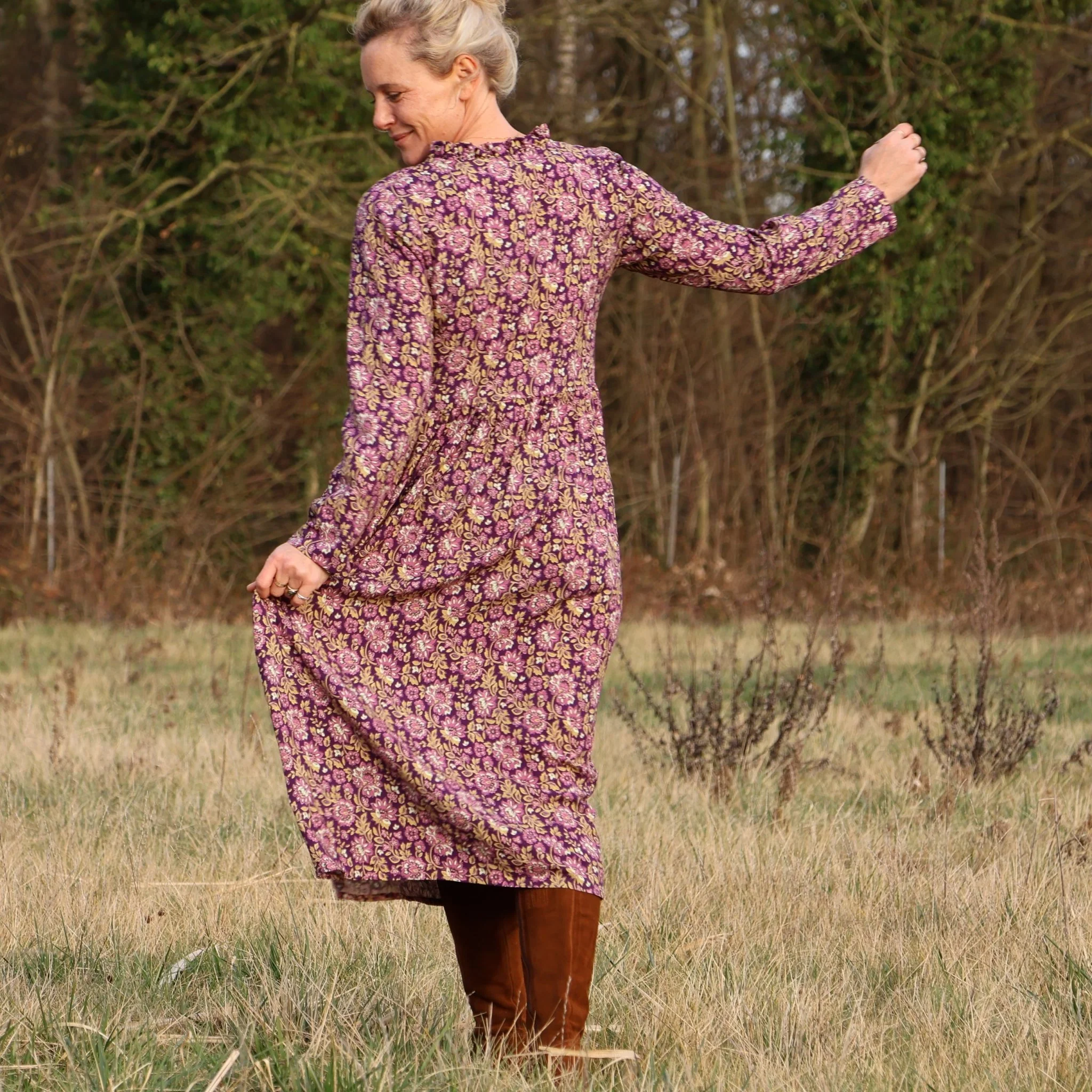 Robe Aria - viscose fleuri aubergine - Image 3