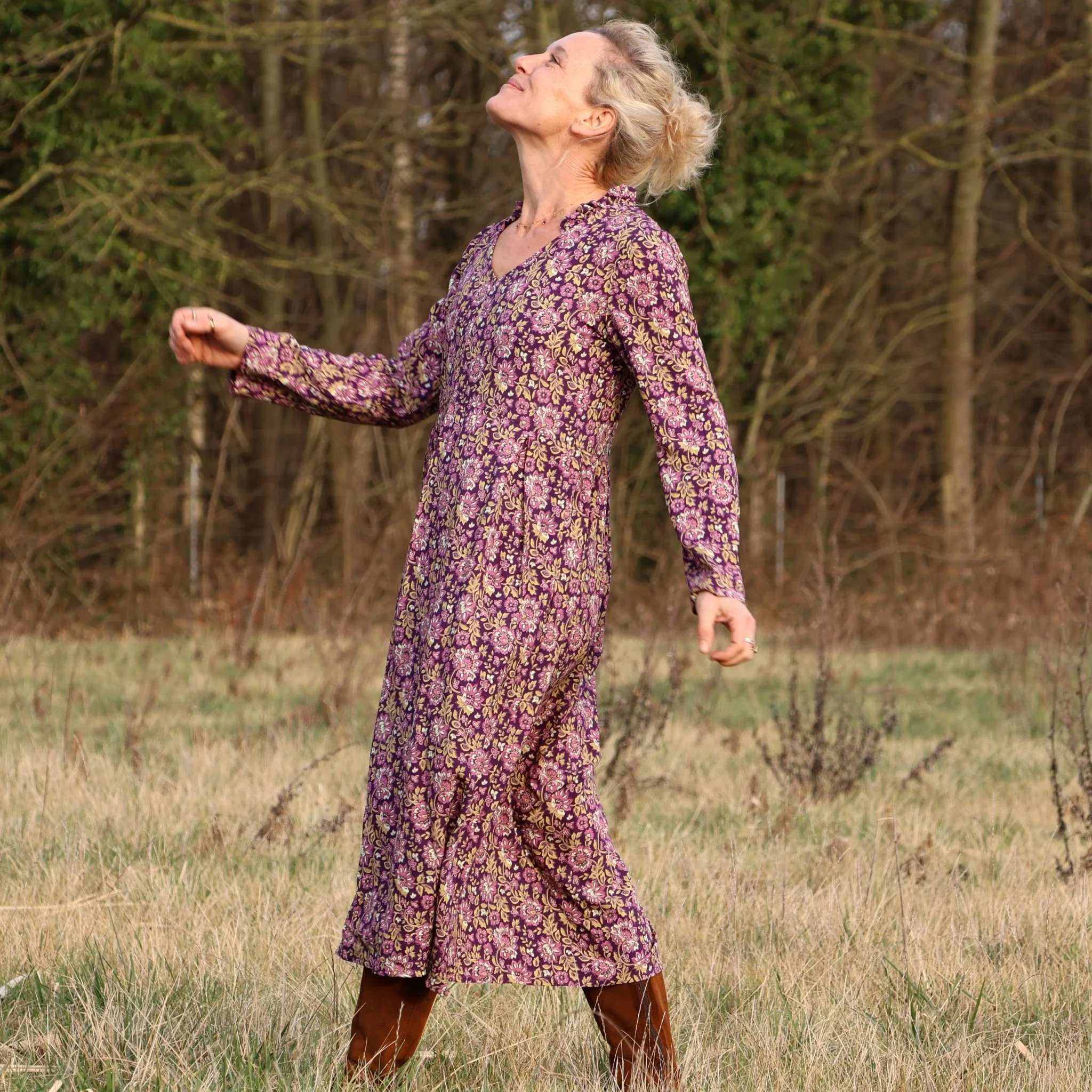 Robe Aria - viscose fleuri aubergine - Image 5