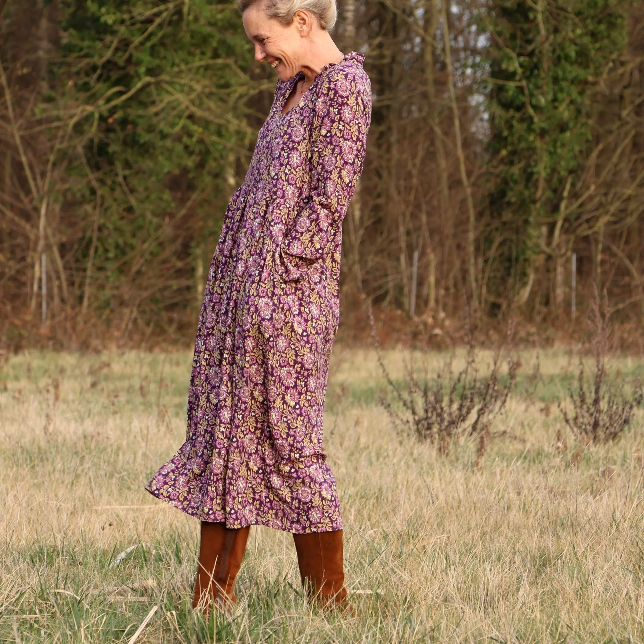Robe Aria - viscose fleuri aubergine - Image 6