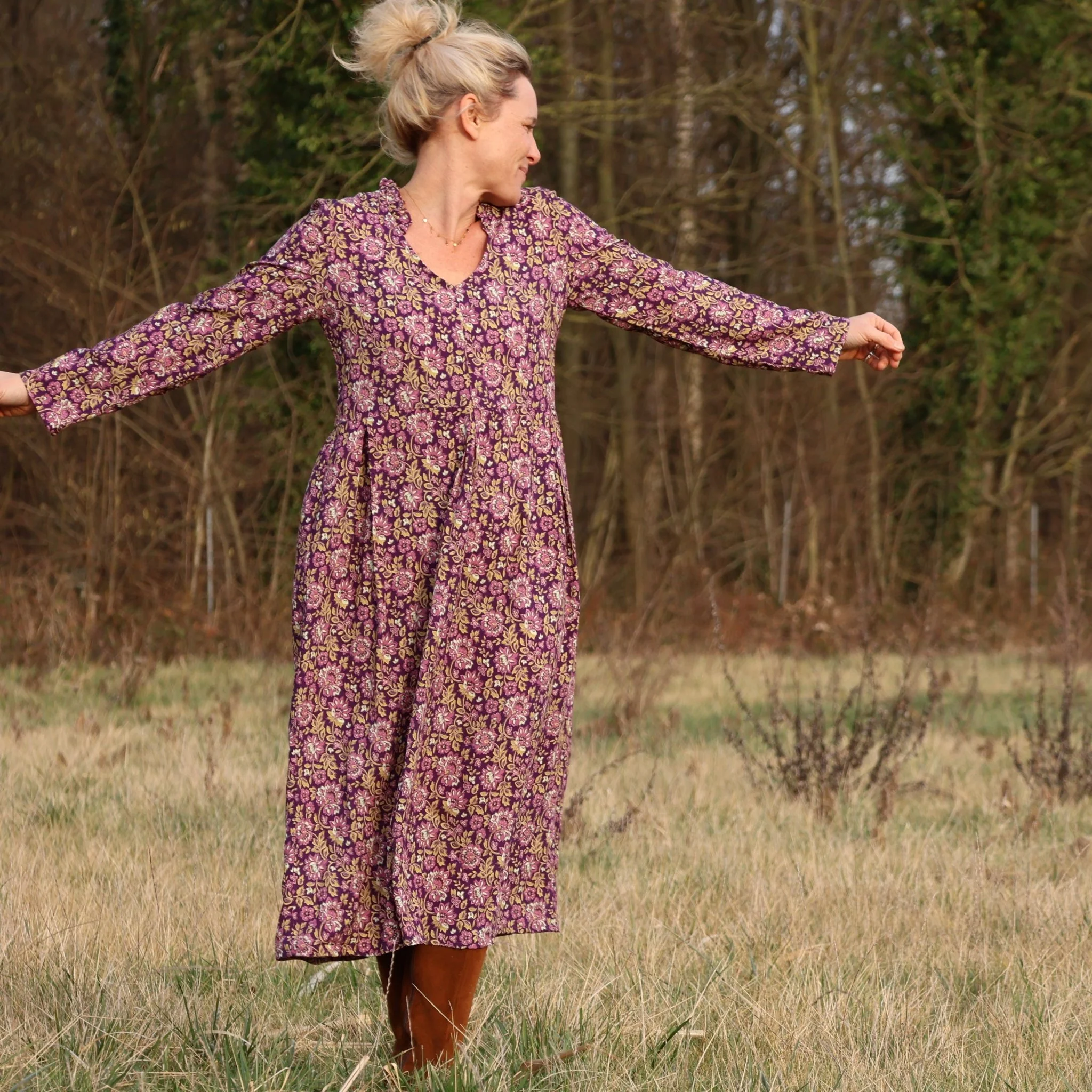 Robe Aria - viscose fleuri aubergine - Image 8