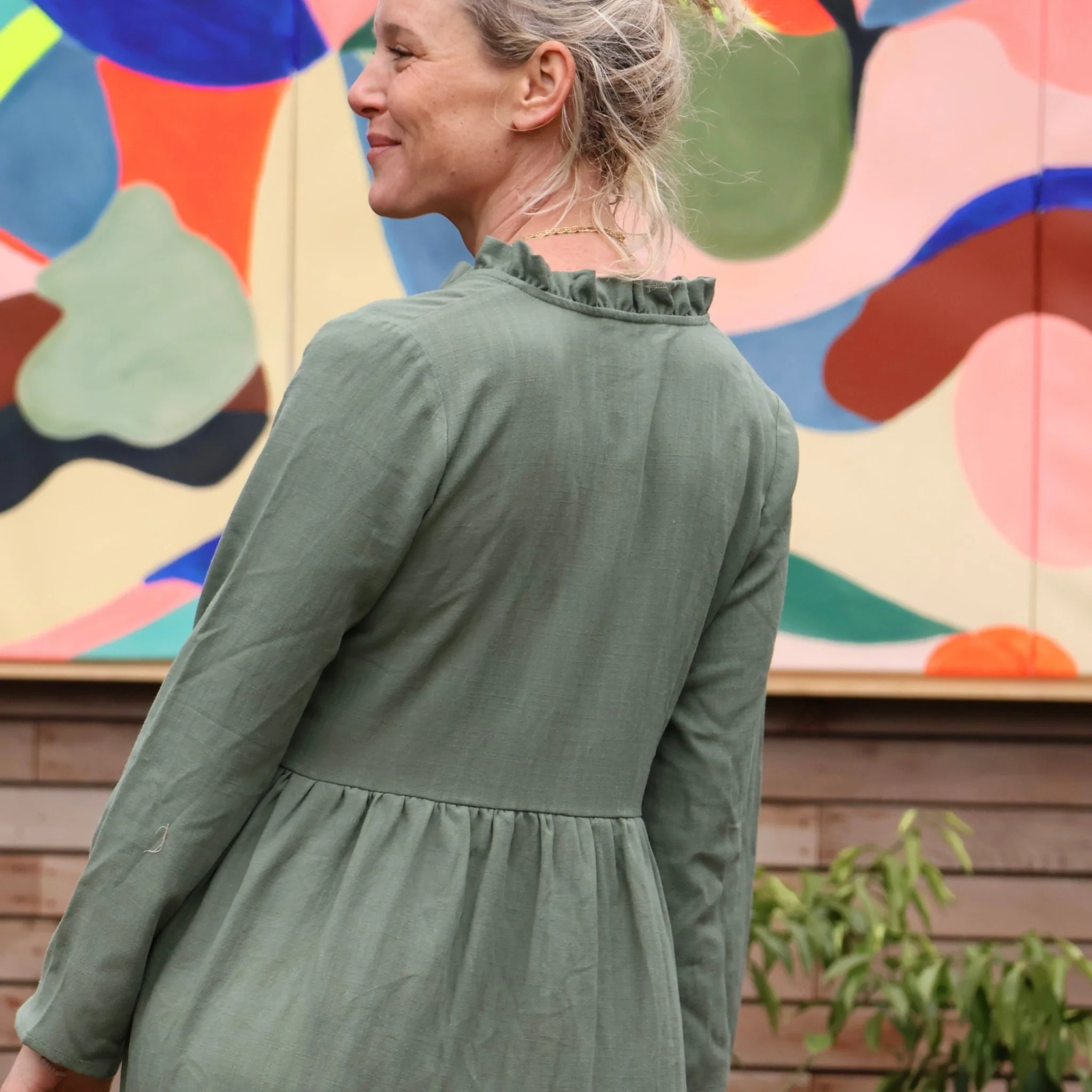 Robe Aria -  viscose/lin kaki - Image 5