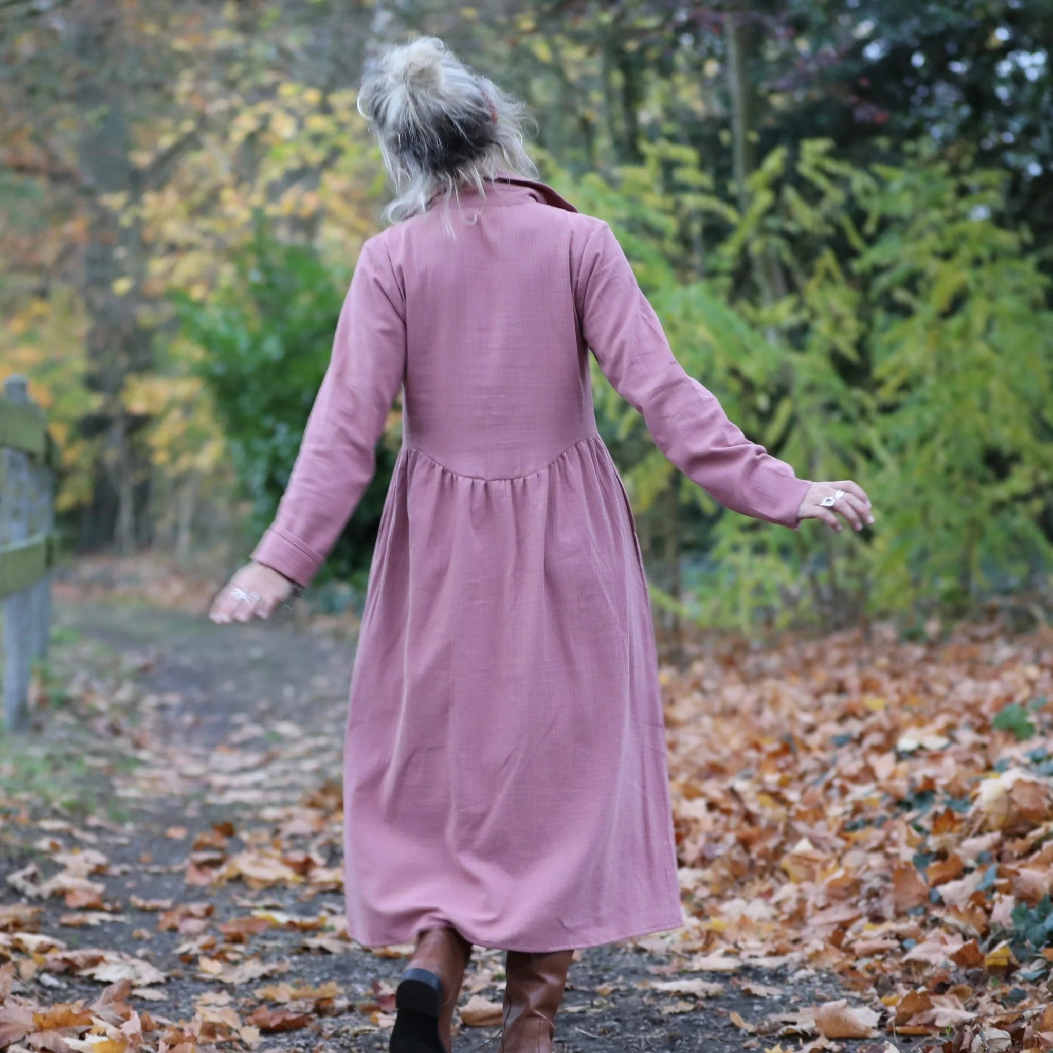Robe Arlène - Armuré de coton rose boisé - Image 3