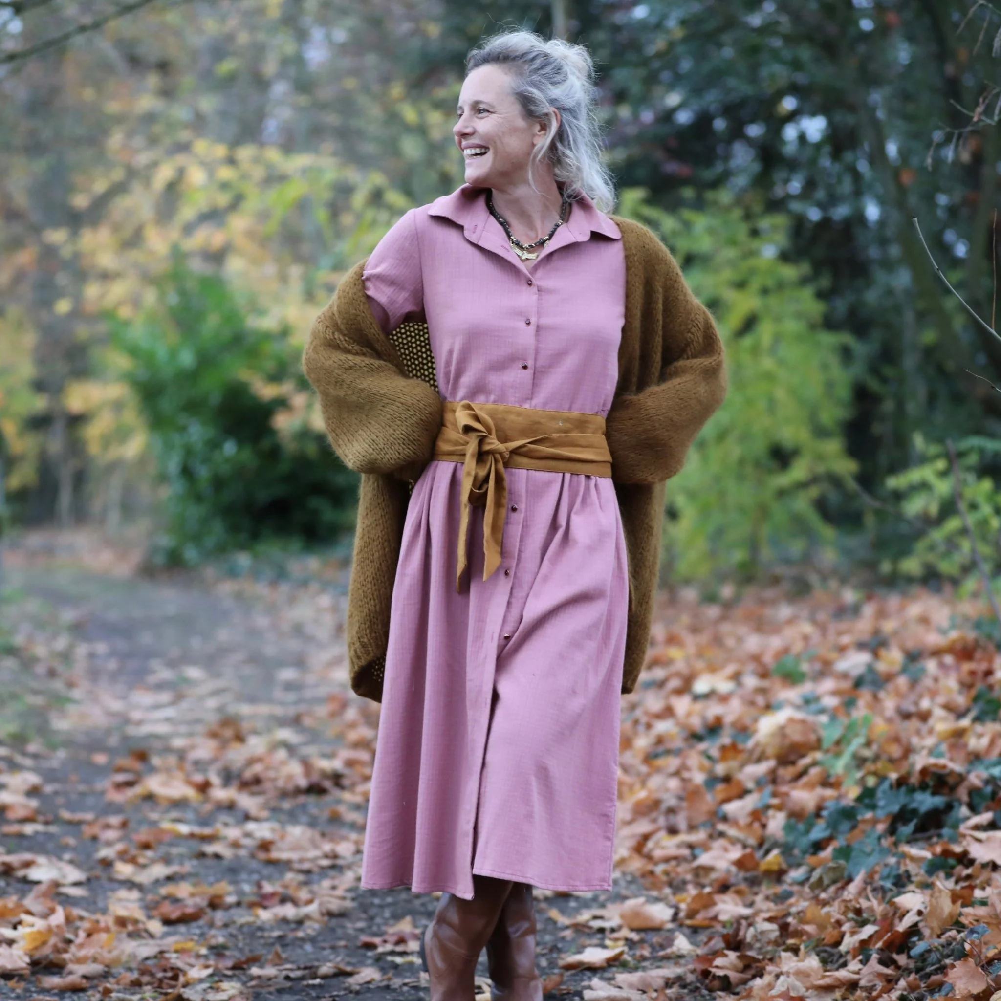 Robe Arlène - Armuré de coton rose boisé - Image 4